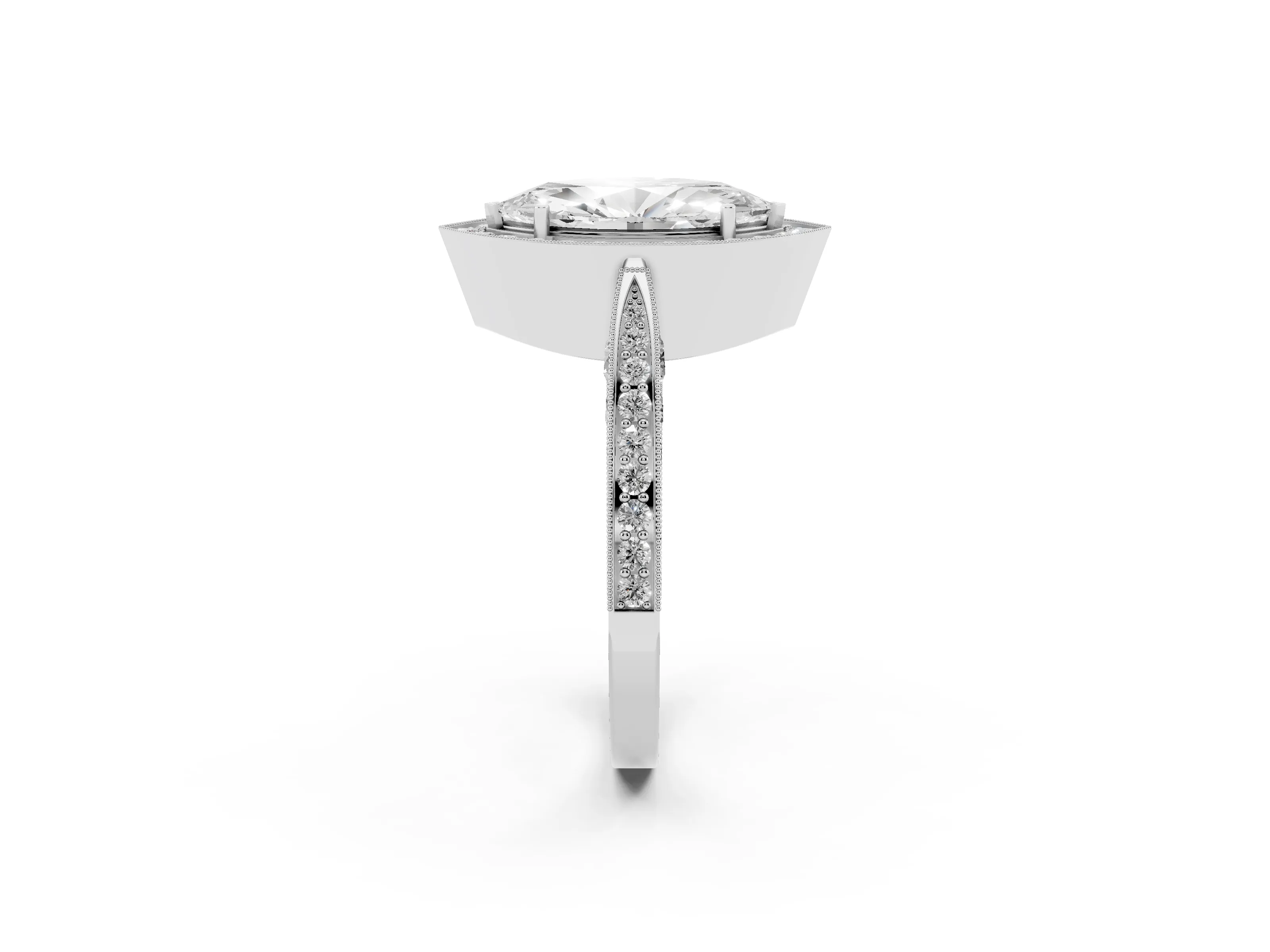 Marquise Cut Diamond Halo Engagement Ring Set in Platinum with Accent Split Shank Band