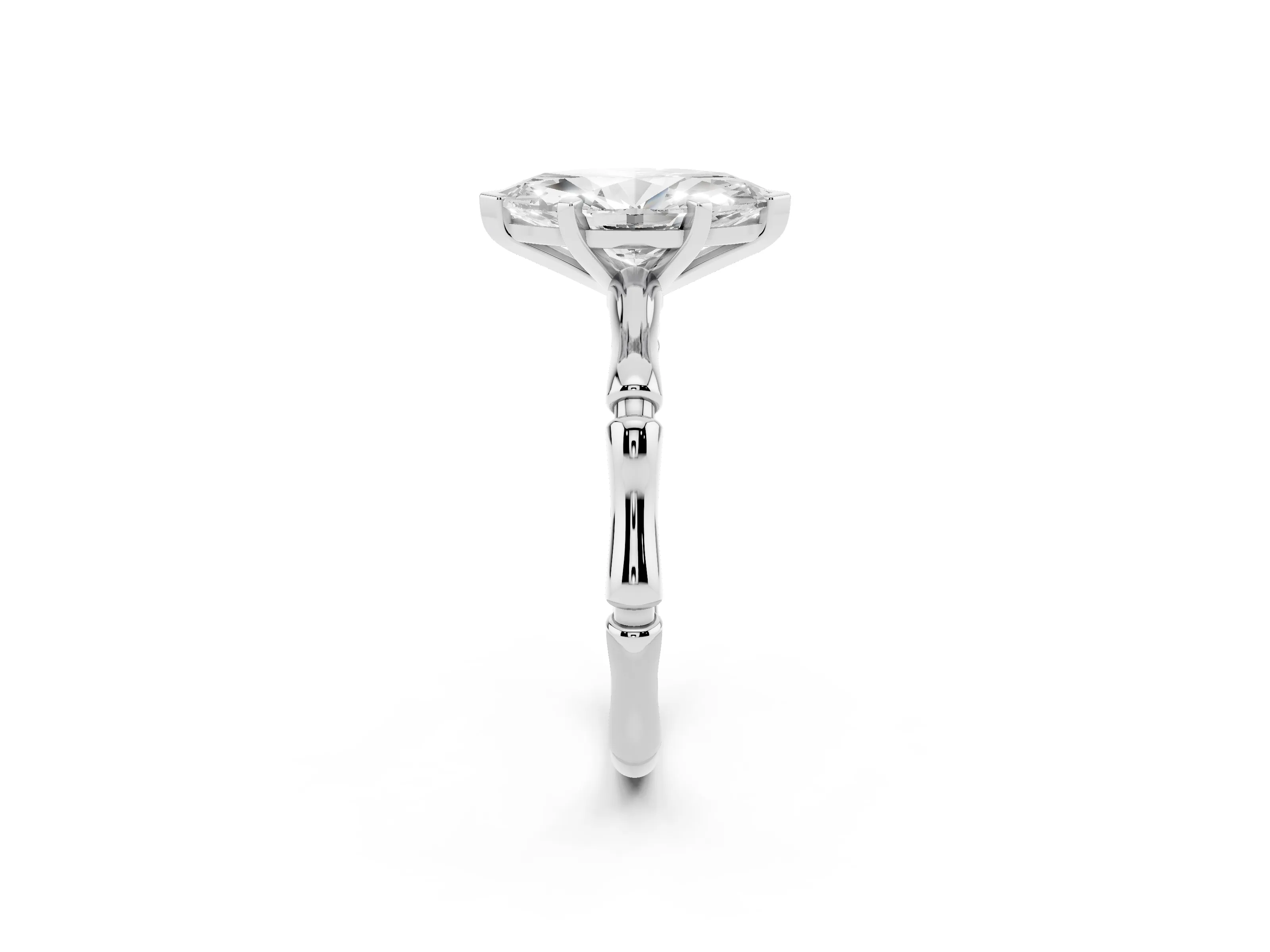 Marquise Cut Diamond Solitaire Ring Set in Platinum with Bamboo Band and Prong Setting