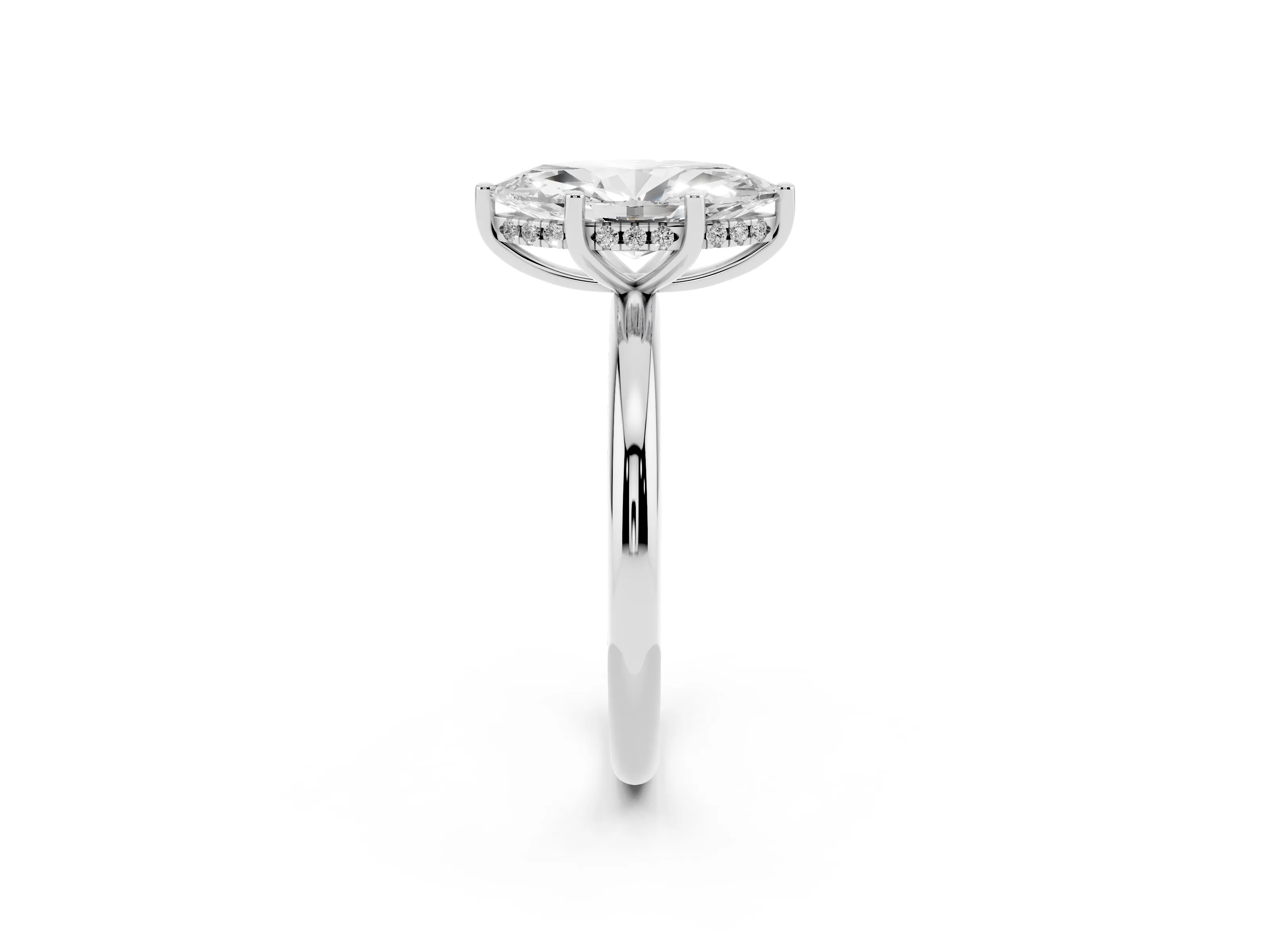 Marquise Cut Diamond Solitaire Engagement Ring Set in Silver with Prong Setting and Polished Band