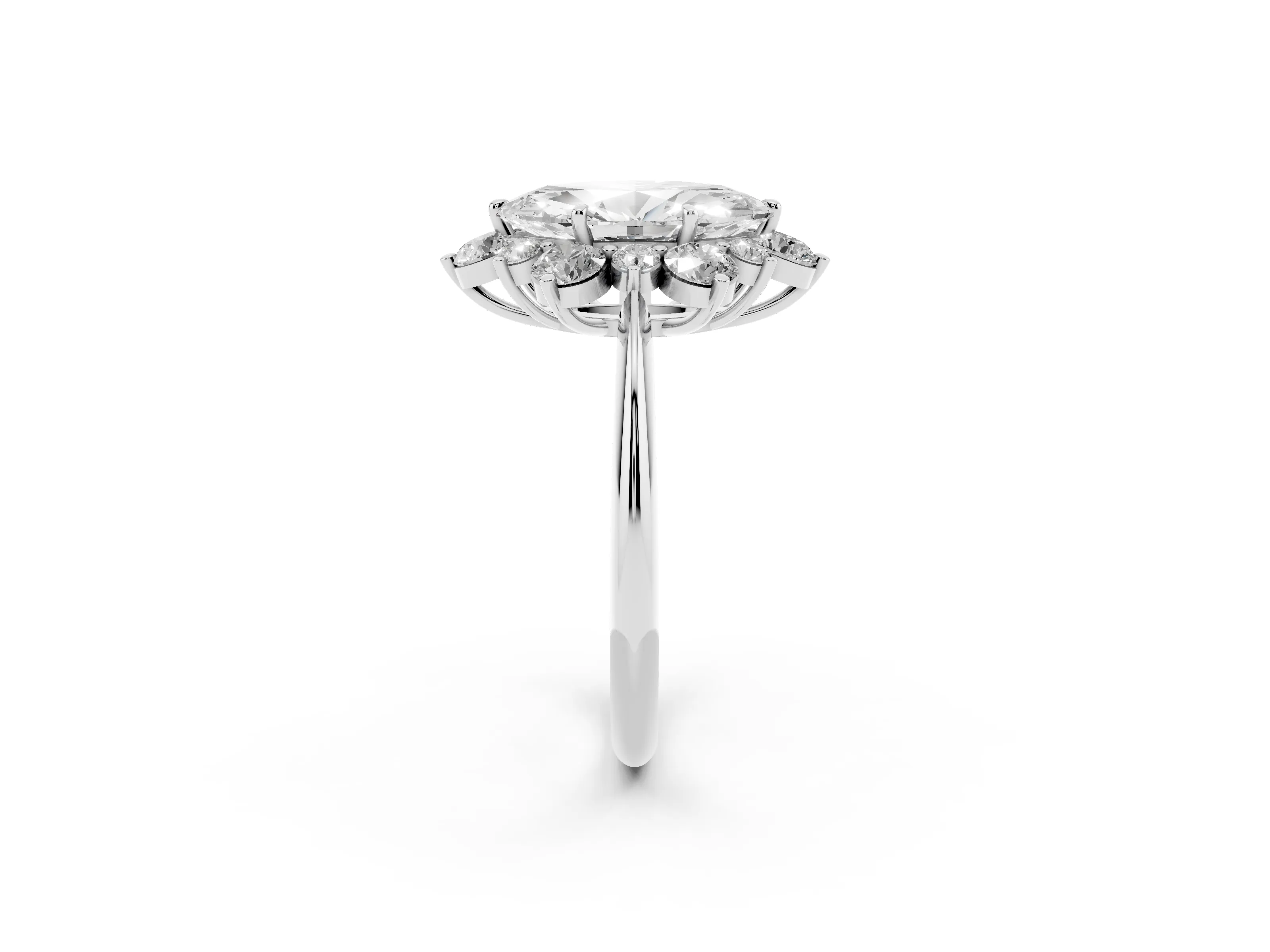 Marquise Cut Diamond Cluster Halo Ring Set in White gold with Solitaire Band and Prong Setting