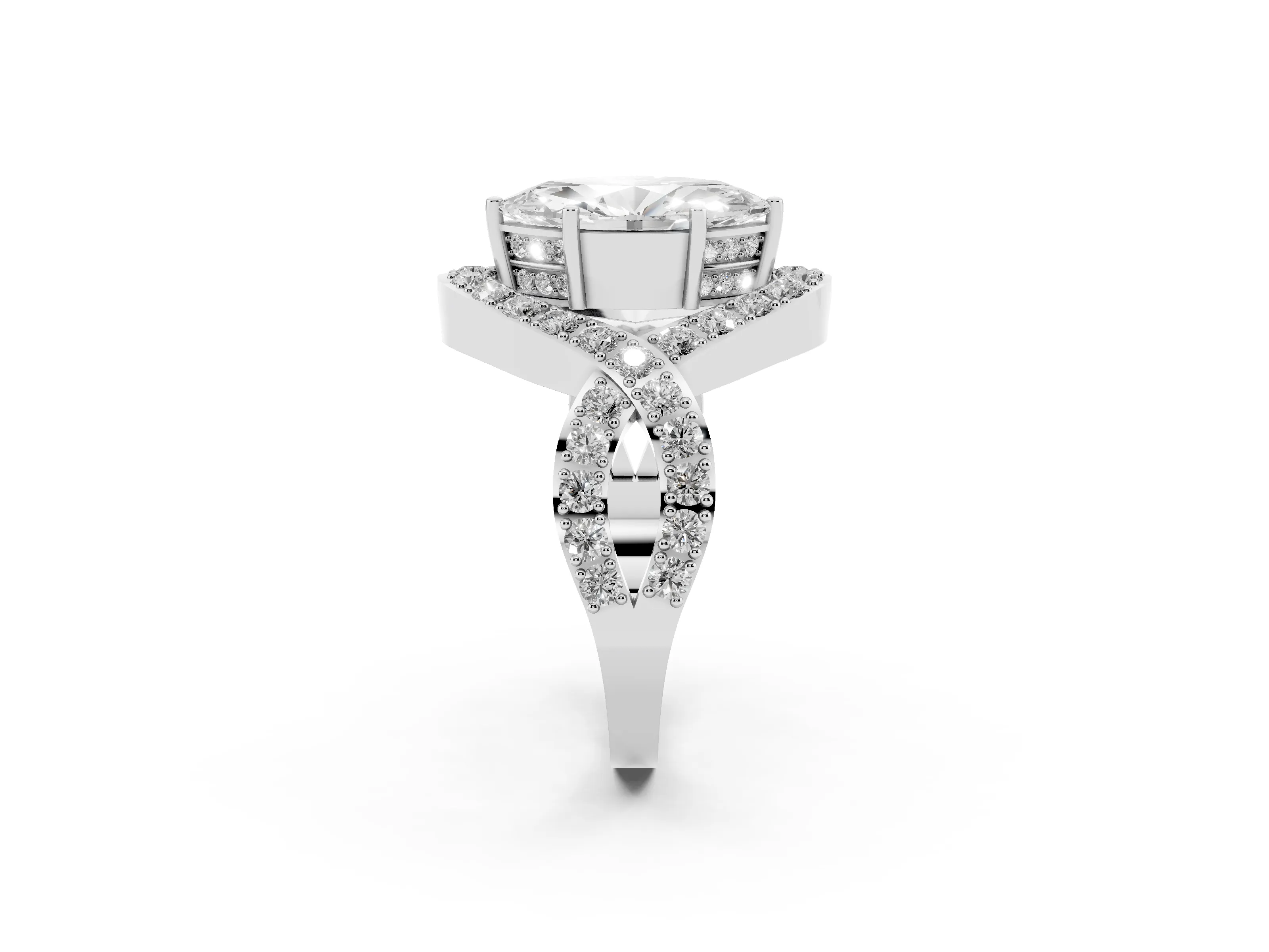 Marquise Cut Diamond Solitaire Twist Band Pavé Engagement Ring Set in Platinum