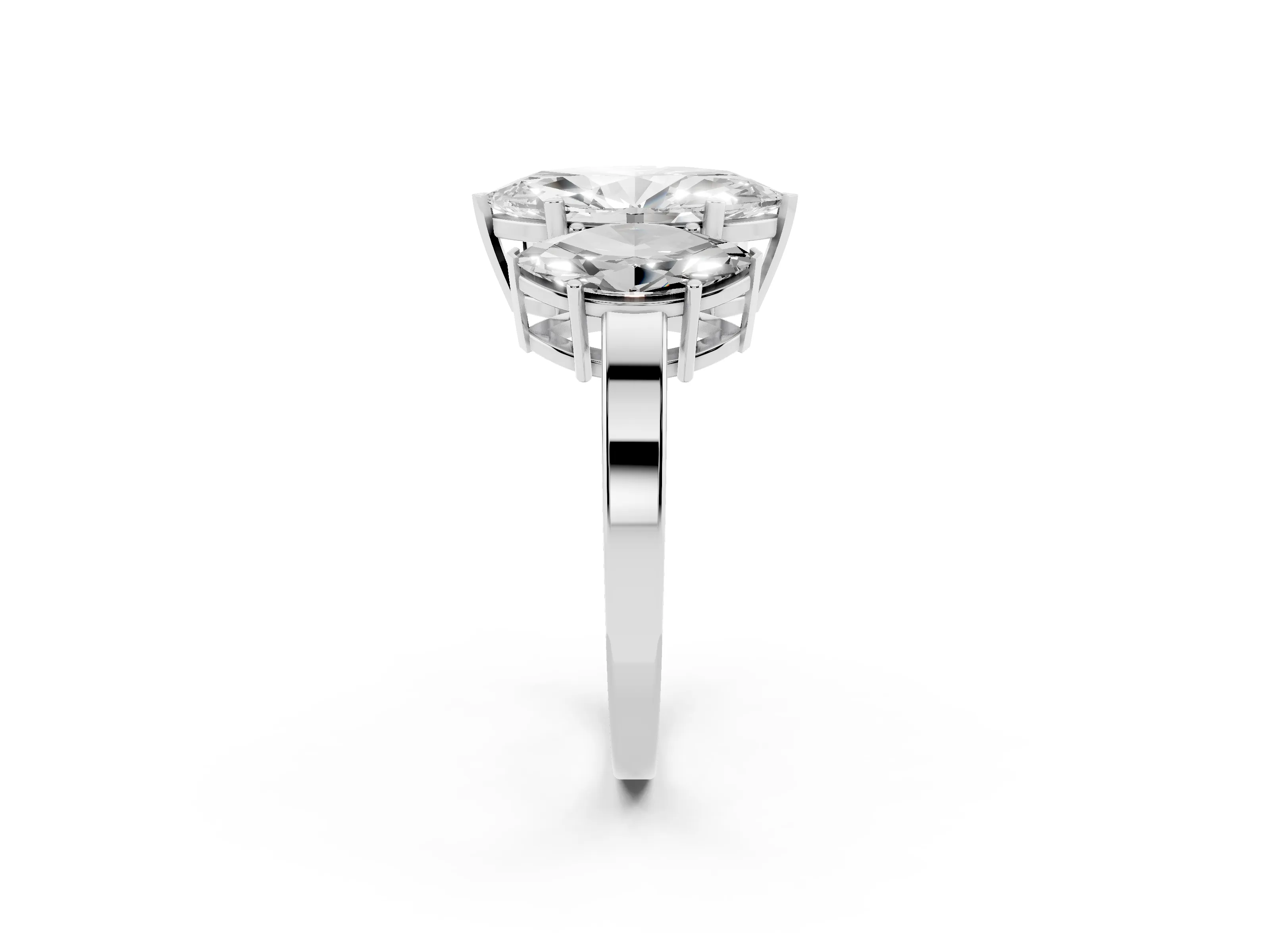 Marquise Cut Diamond Three-Stone Engagement Ring Set in Silver with Flat Band