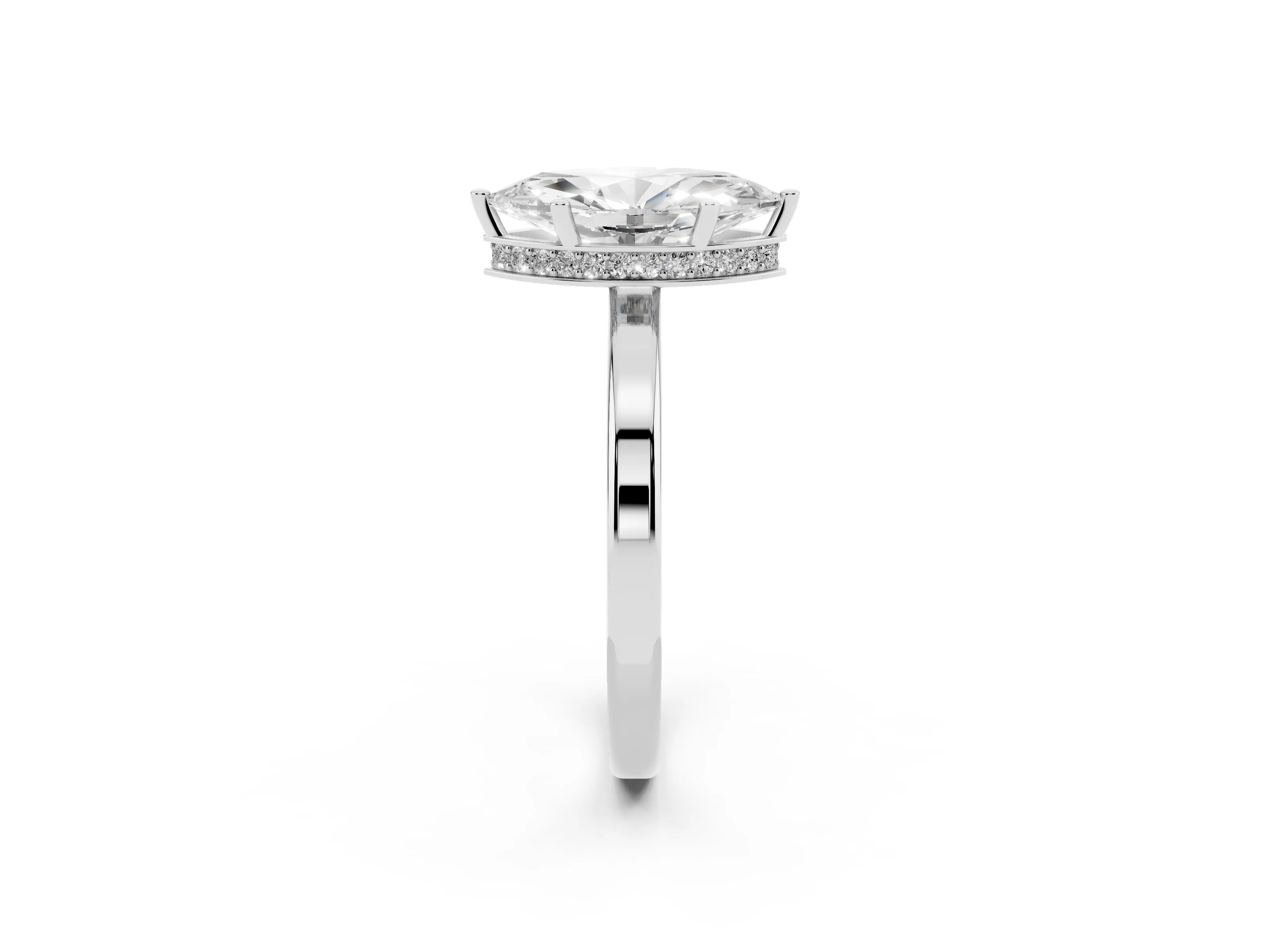 Marquise Cut Diamond Solitaire Engagement Ring Set in Platinum with Prong Setting on a Plain Band