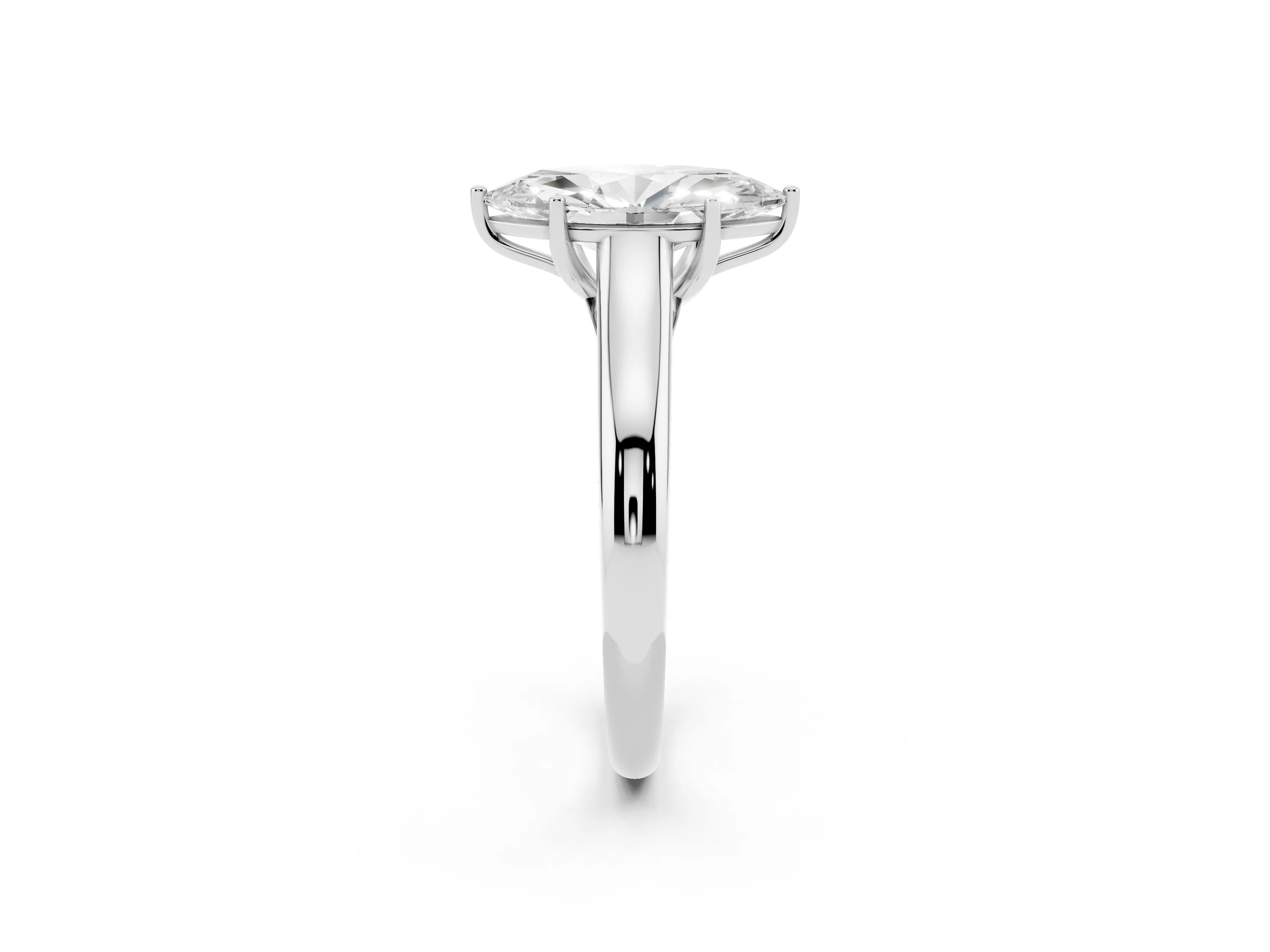 Marquise Cut Diamond Solitaire Engagement Ring Set in White gold with Subtly Tapered Band and Prong Setting