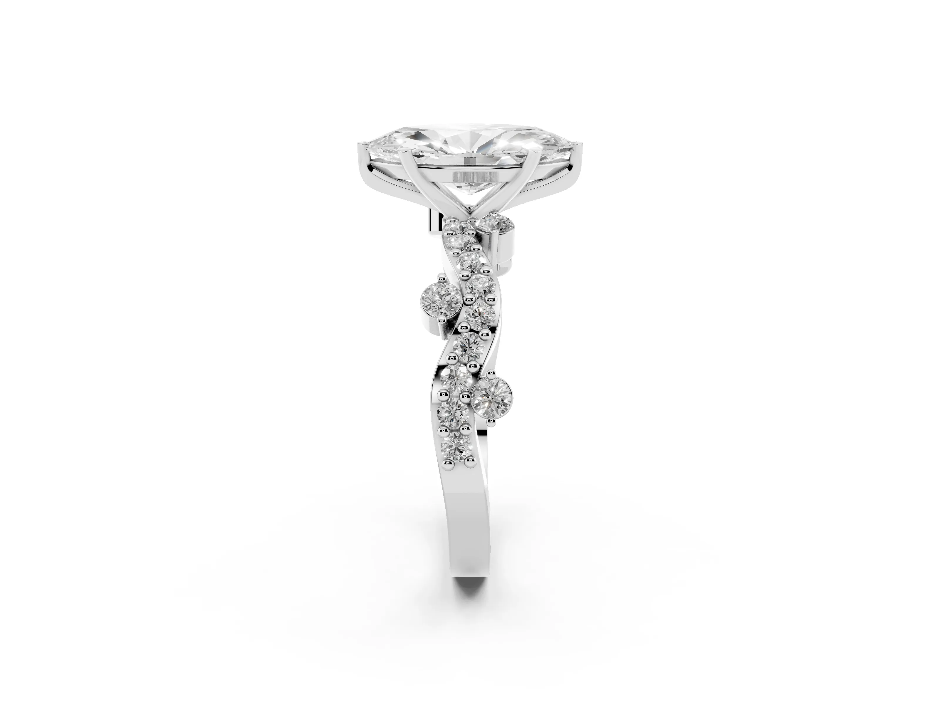 Marquise Cut Diamond Solitaire Twisted Band Set in Silver with Pavé Setting