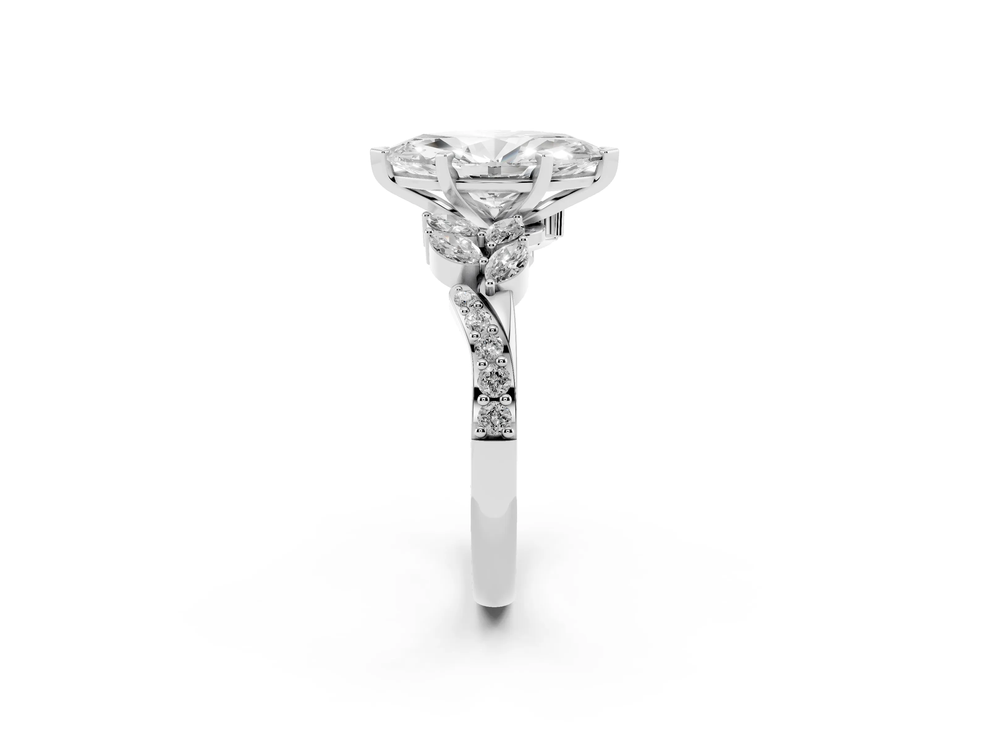 Marquise Cut Diamond Solitaire Ring Set in Silver with Marquise Twist Band and Prong Setting