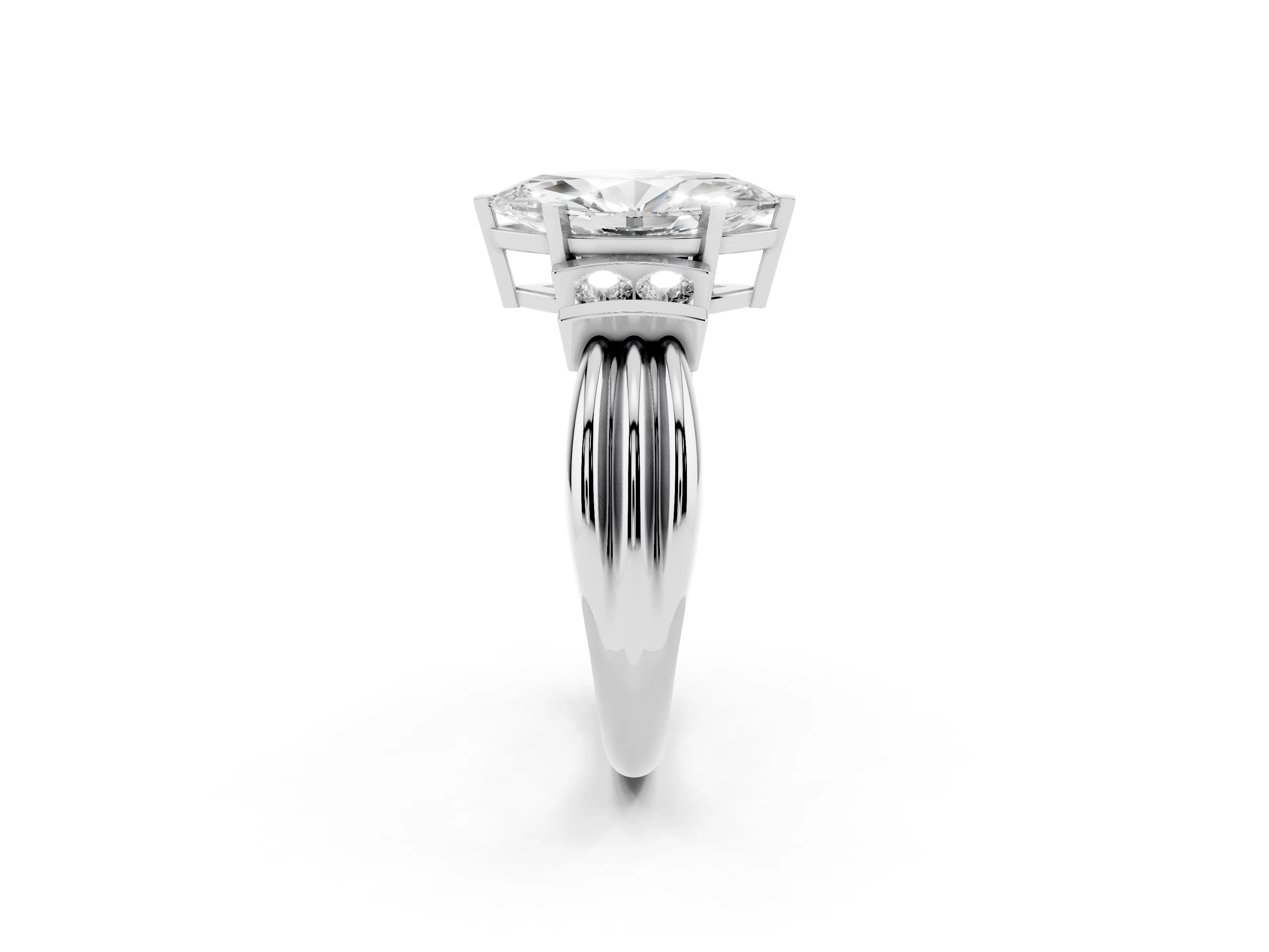 Three-Stone Marquise Cut Diamond Channel Set Ring Set in Platinum with Bar Prongs