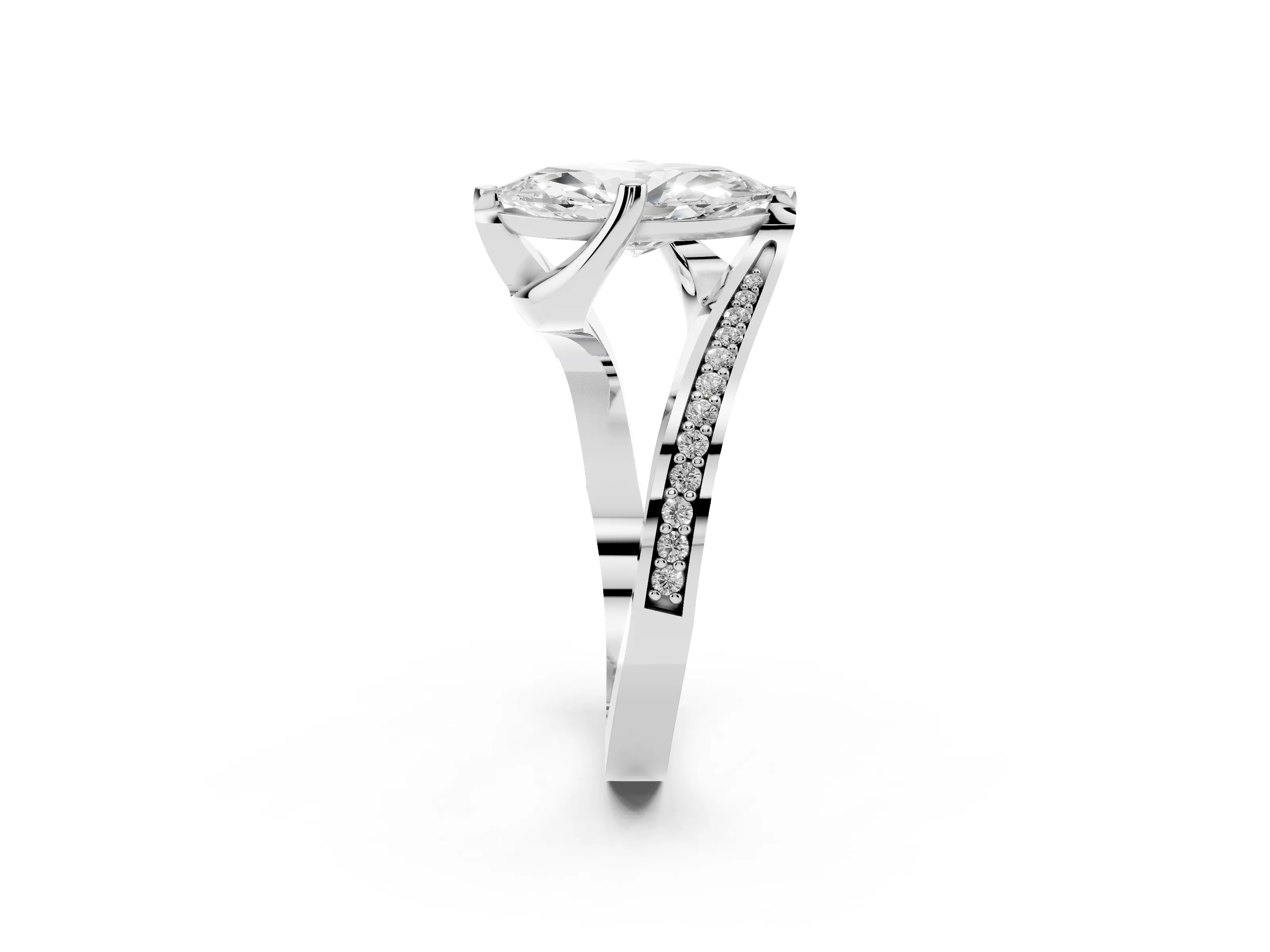 Marquise Cut Diamond Solitaire Ring Set in Platinum with Intertwined Pavé Twist Band