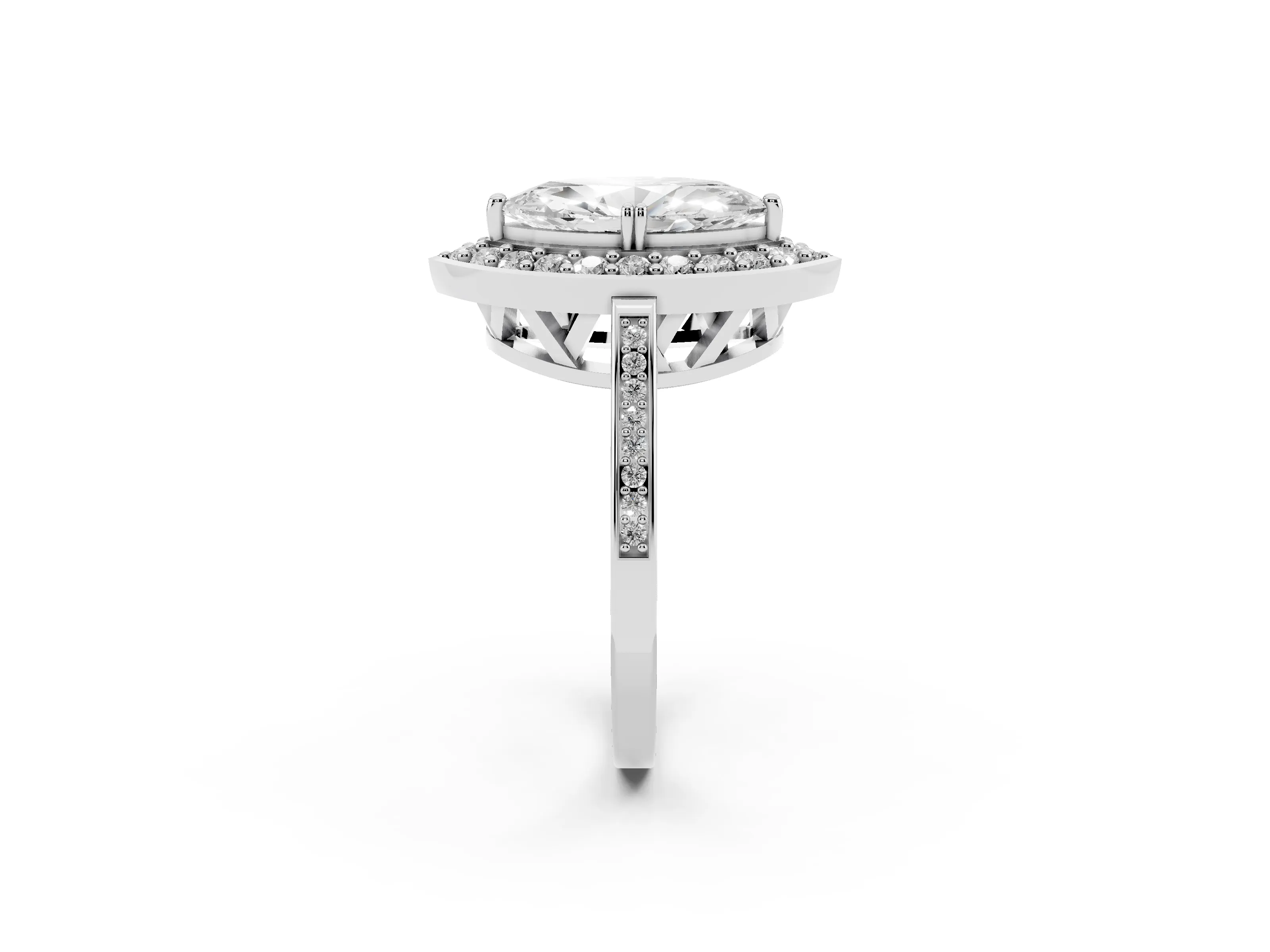 Marquise Cut Diamond Halo Ring Set in Silver with Accent-Lined Split Shank and Prong Setting