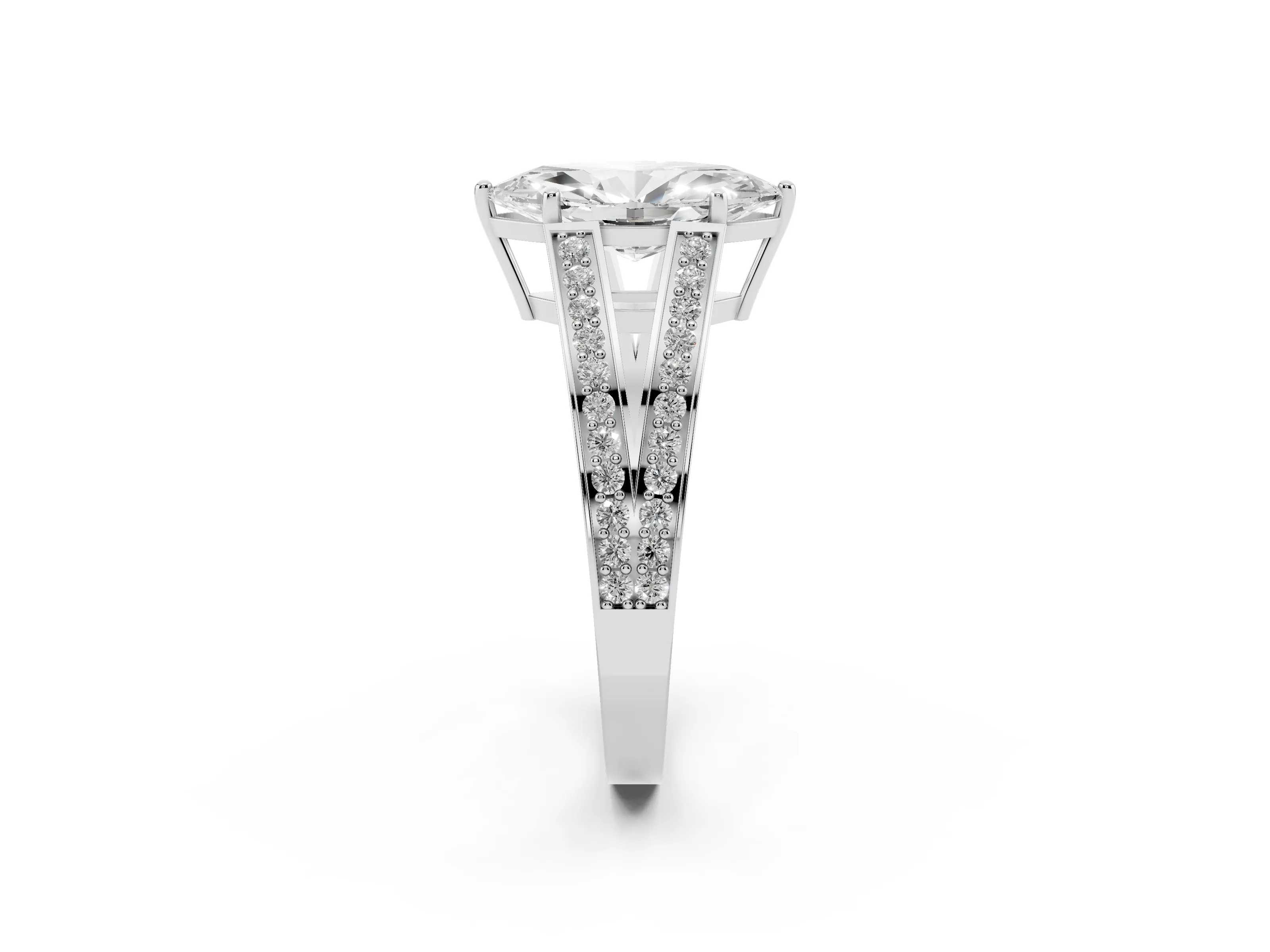 Marquise Cut Diamond Split Shank Ring Set in Platinum with Pavé Band and Prong Setting