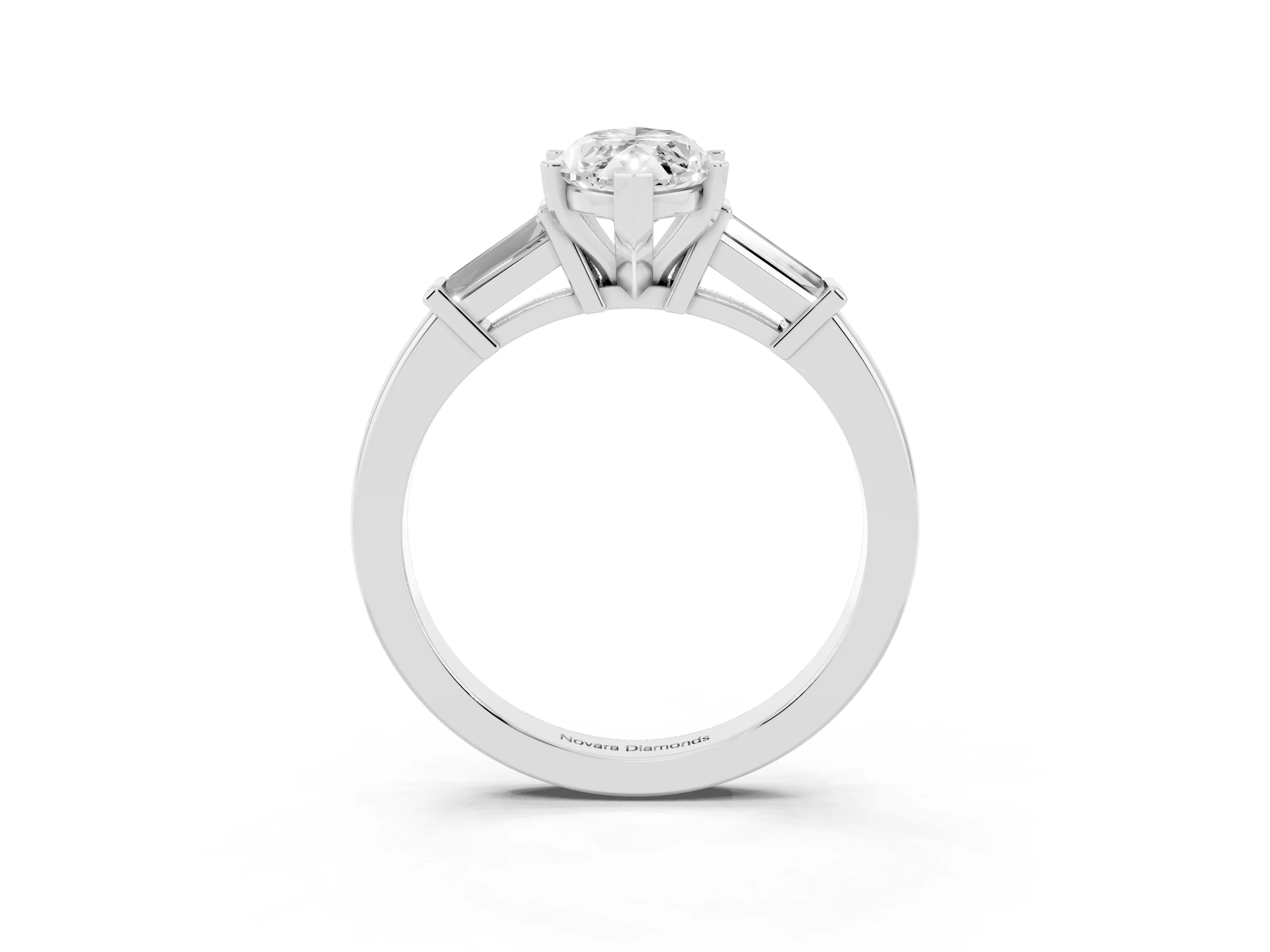 Marquise Cut Diamond Solitaire Ring Set in Platinum with Tapered Baguette Accents and Prong Setting