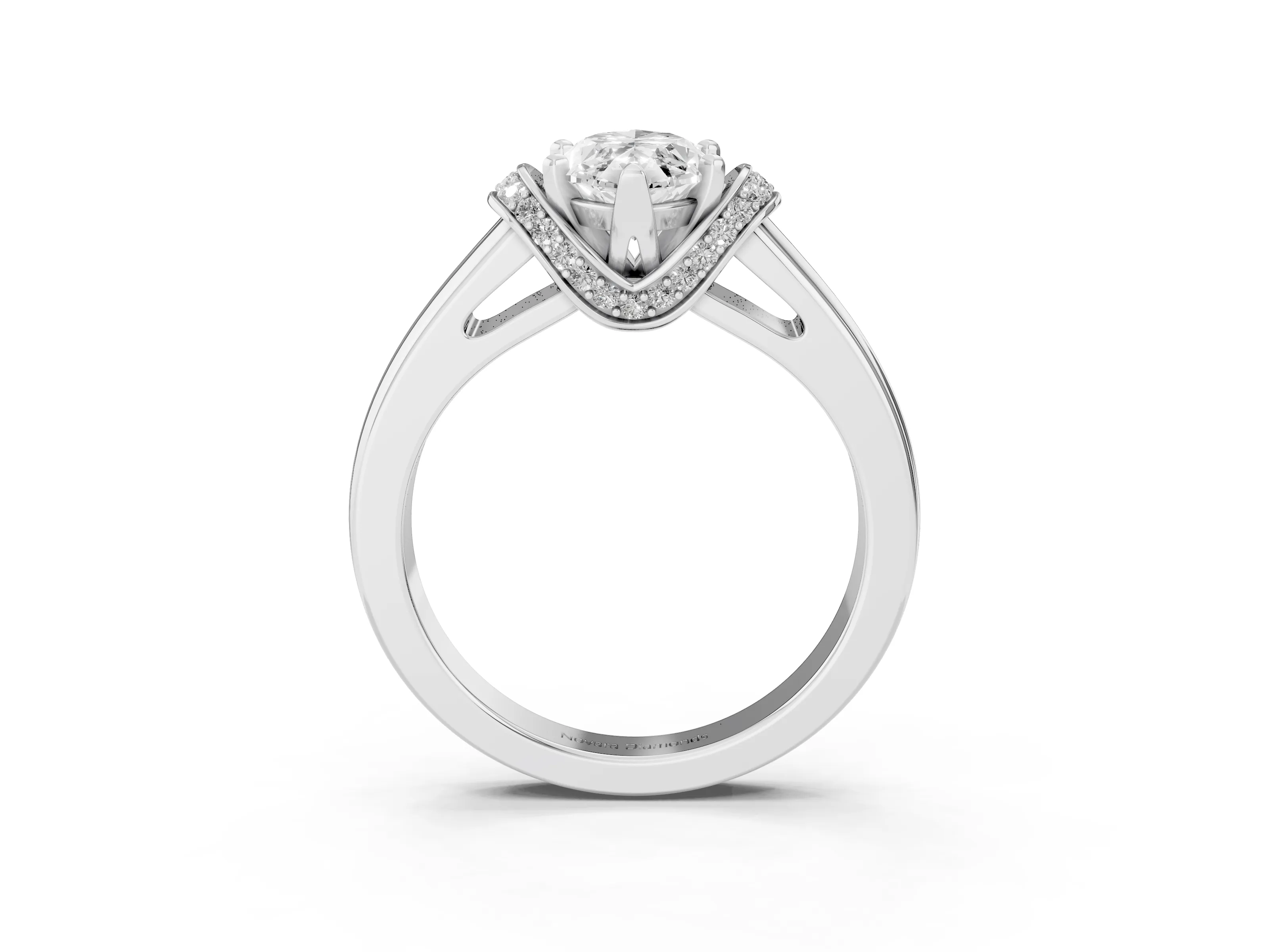 Marquise Cut Diamond Pavé Band Solitaire Ring Set in Silver with Prong Setting