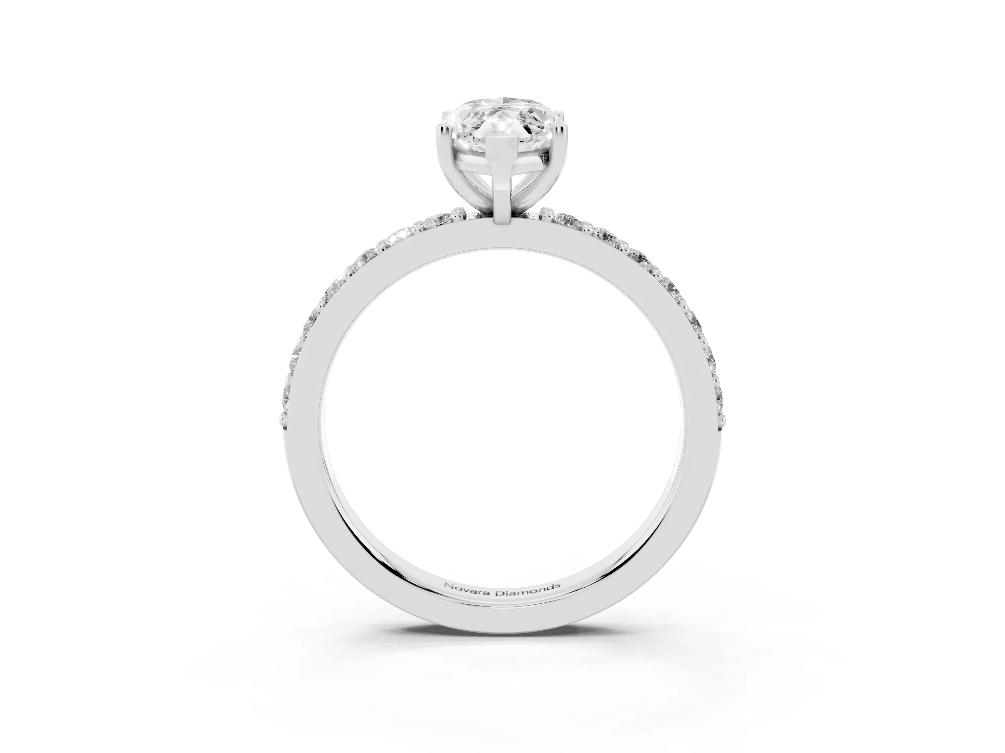 Marquise Cut Diamond Solitaire Set in White gold with Round Pavé Band and Prong Setting