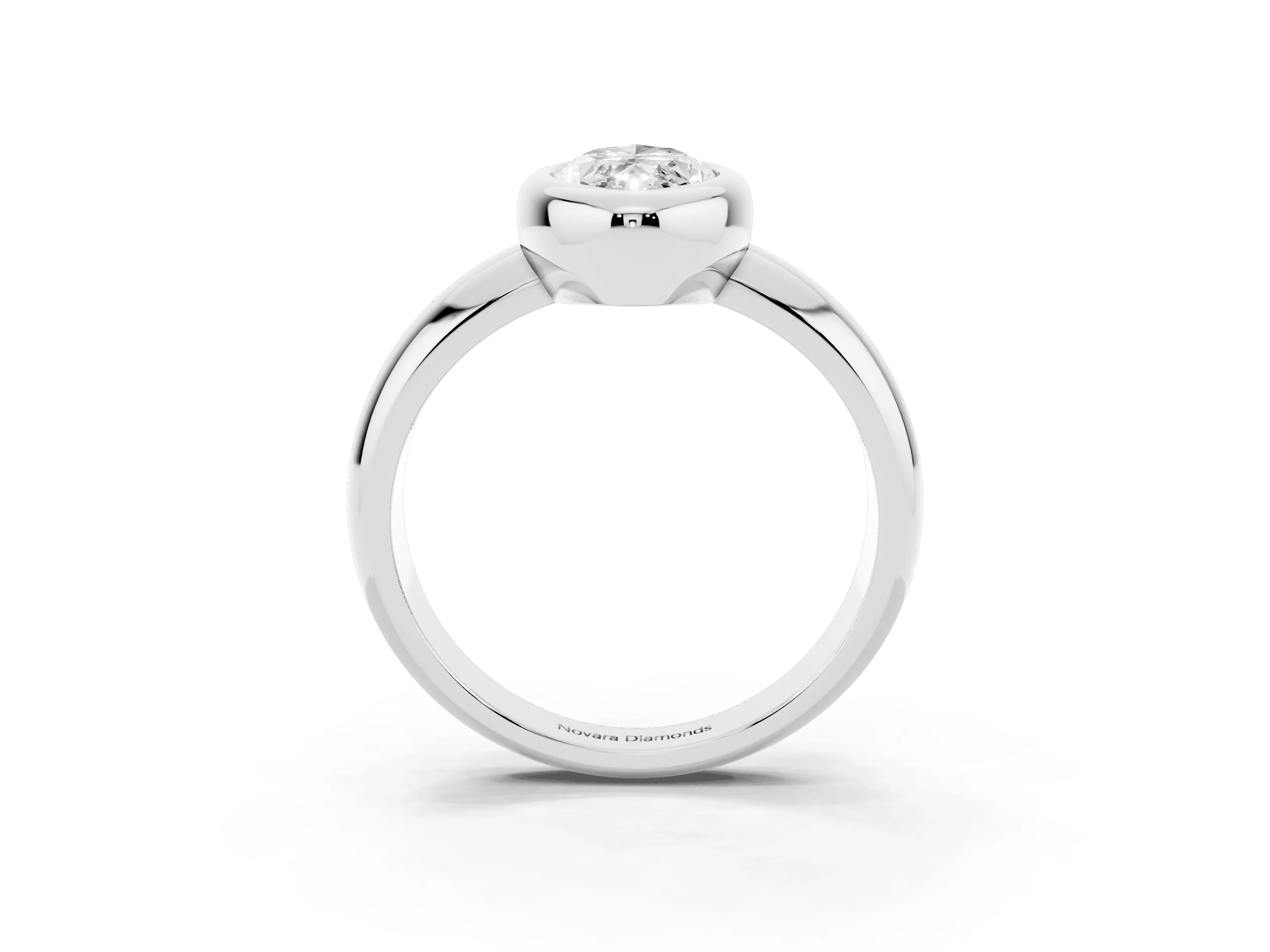 Bezel Set Marquise Cut Diamond Solitaire Ring Set in Silver with Wide Band