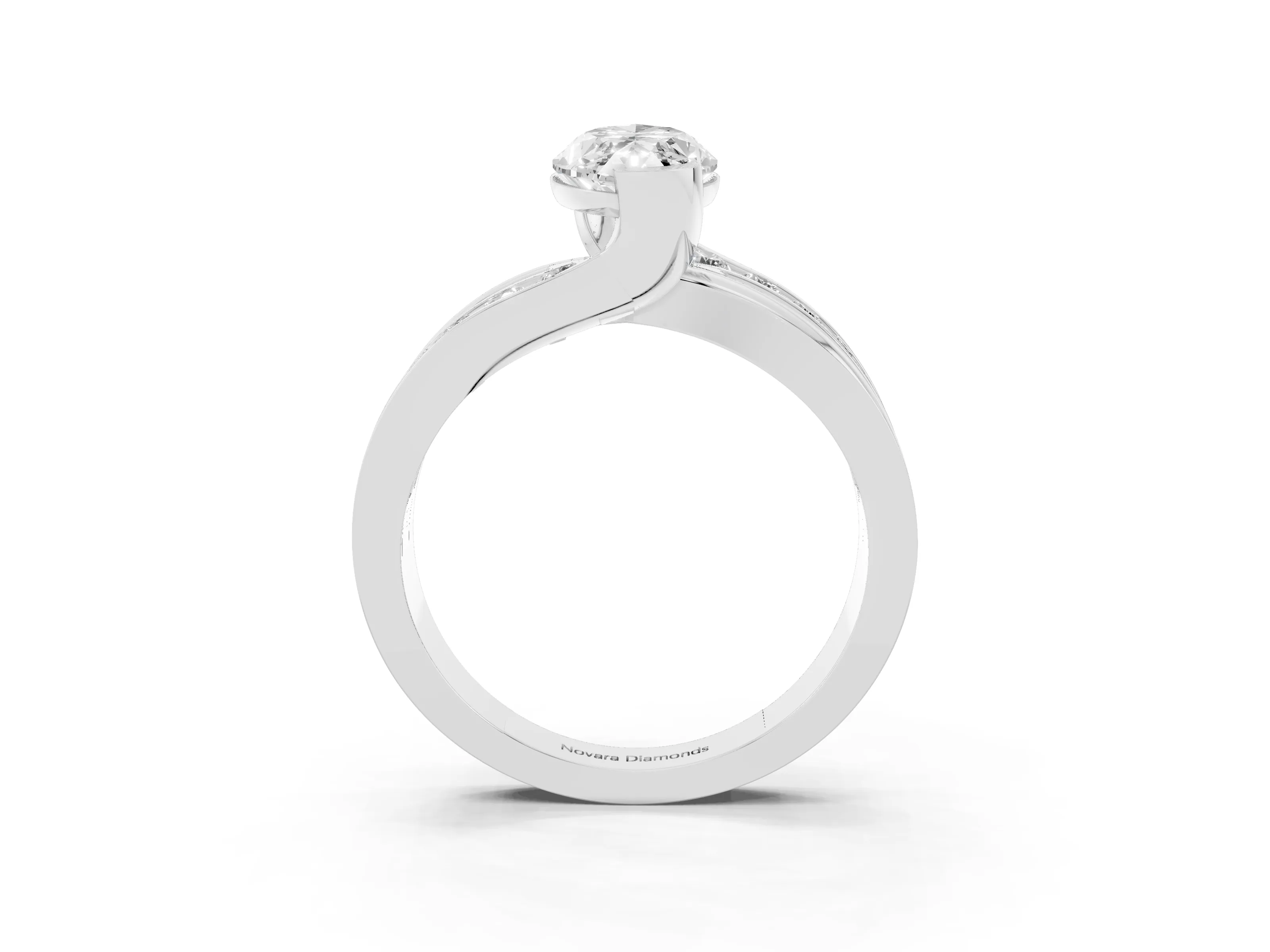 Marquise Cut Diamond Solitaire Ring Set in Platinum with Channel Set Split Shank and Tension Prongs