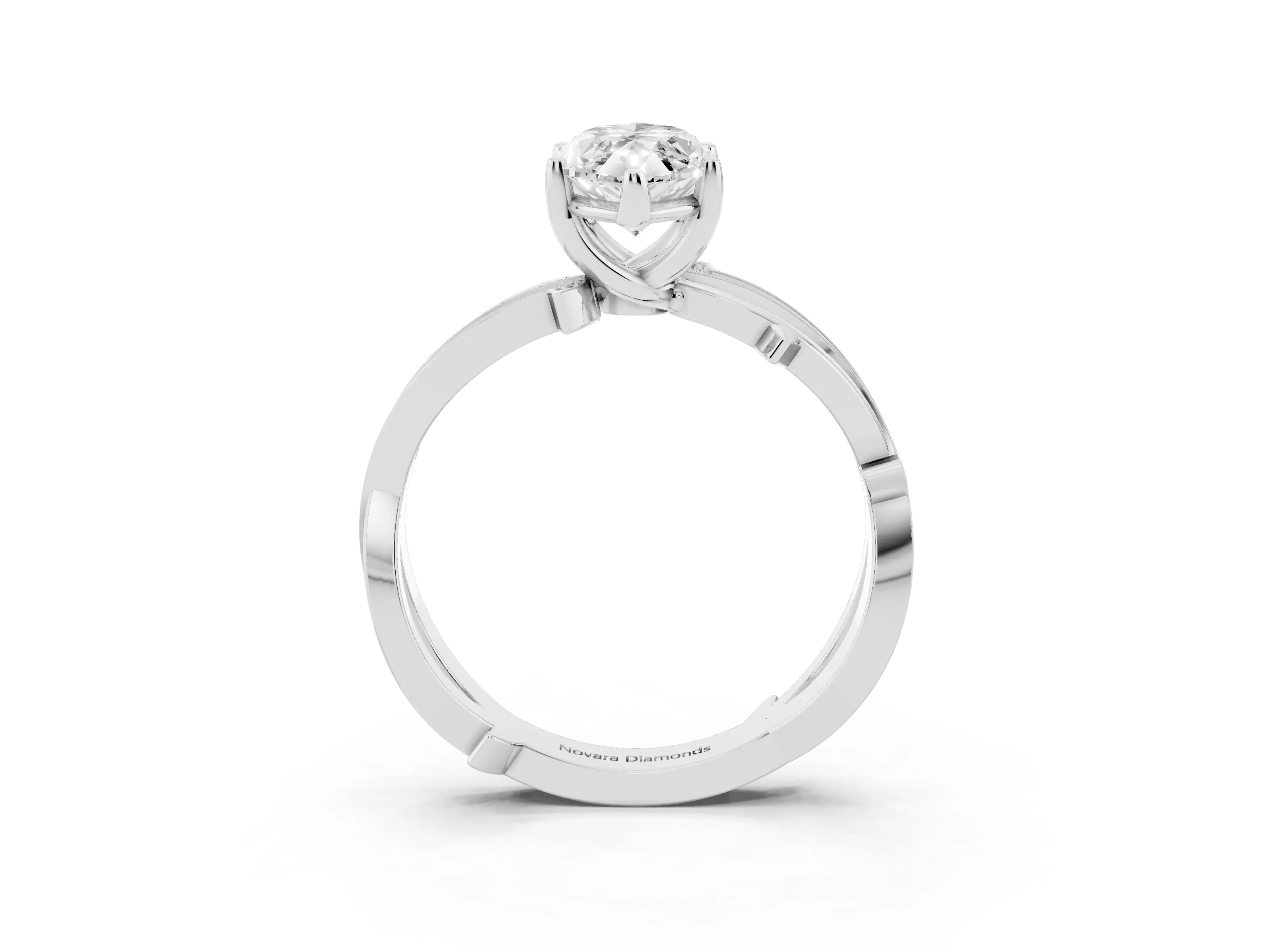 Marquise Cut Diamond Pavé Twist Band Solitaire Ring Set in White gold with Prong Setting