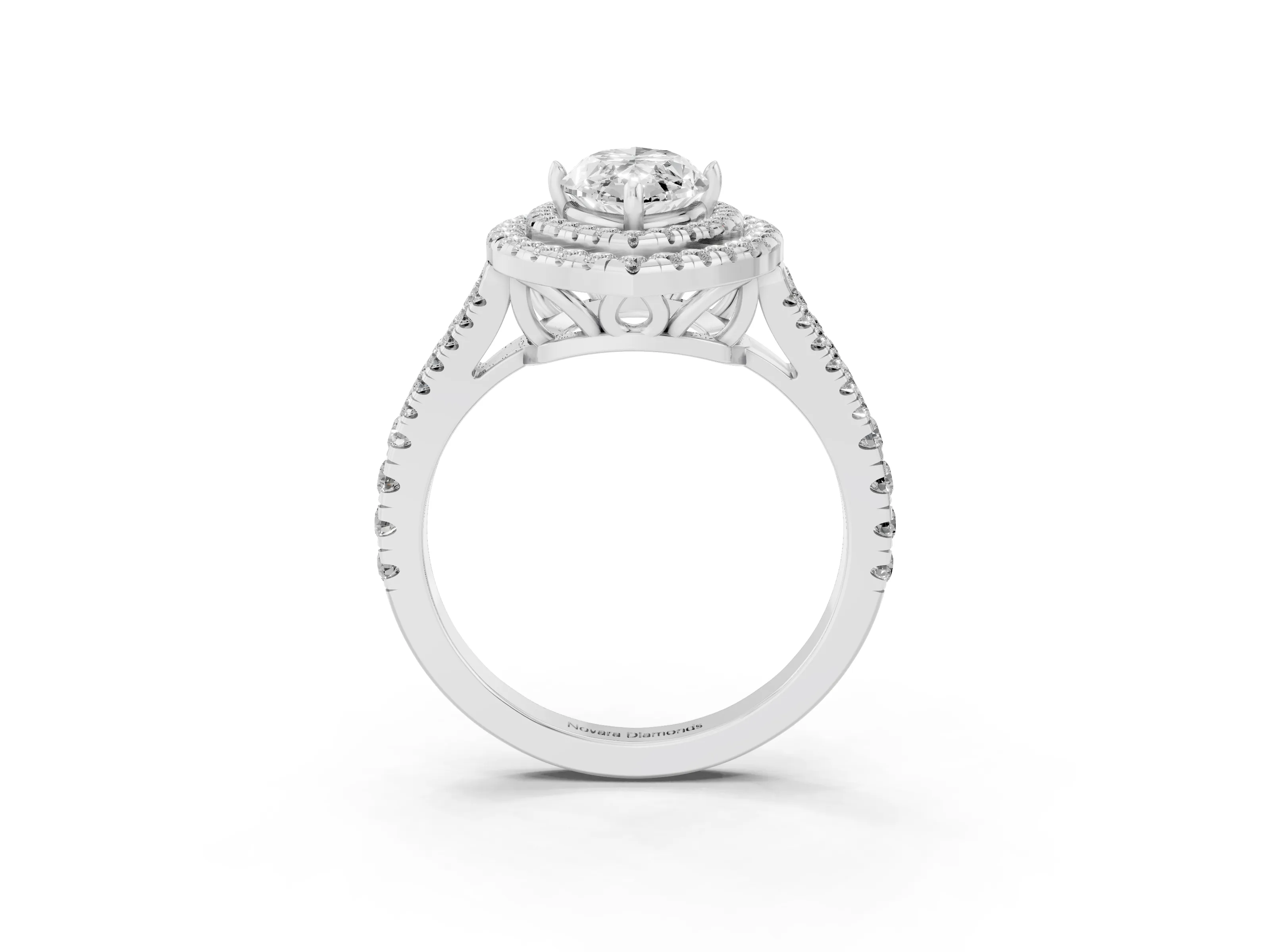 Marquise Cut Diamond Double Halo Ring Set in Platinum with Pavé Band