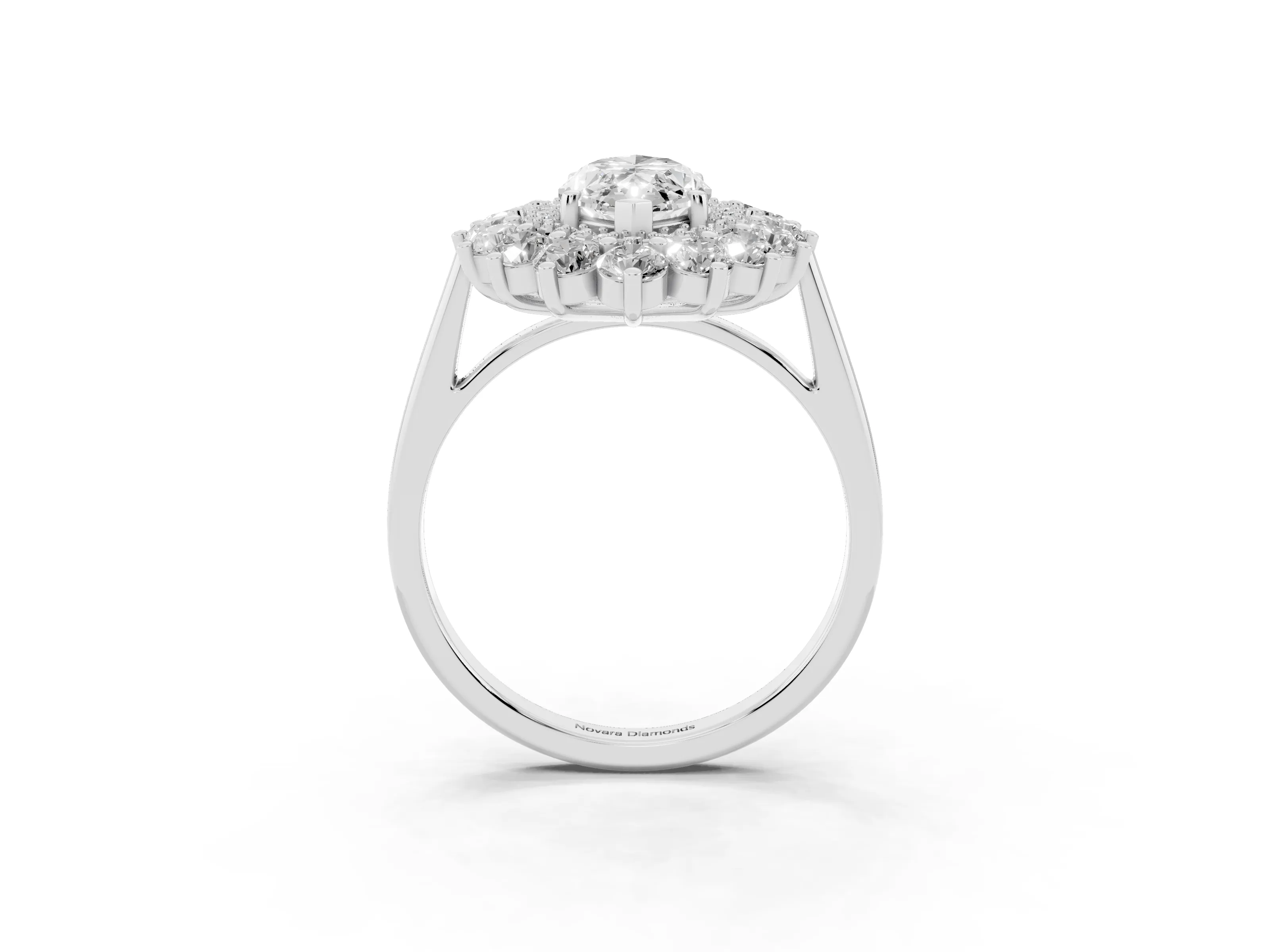 Marquise Cut Diamond Floral Double Halo Ring Set in Platinum with Round Petals