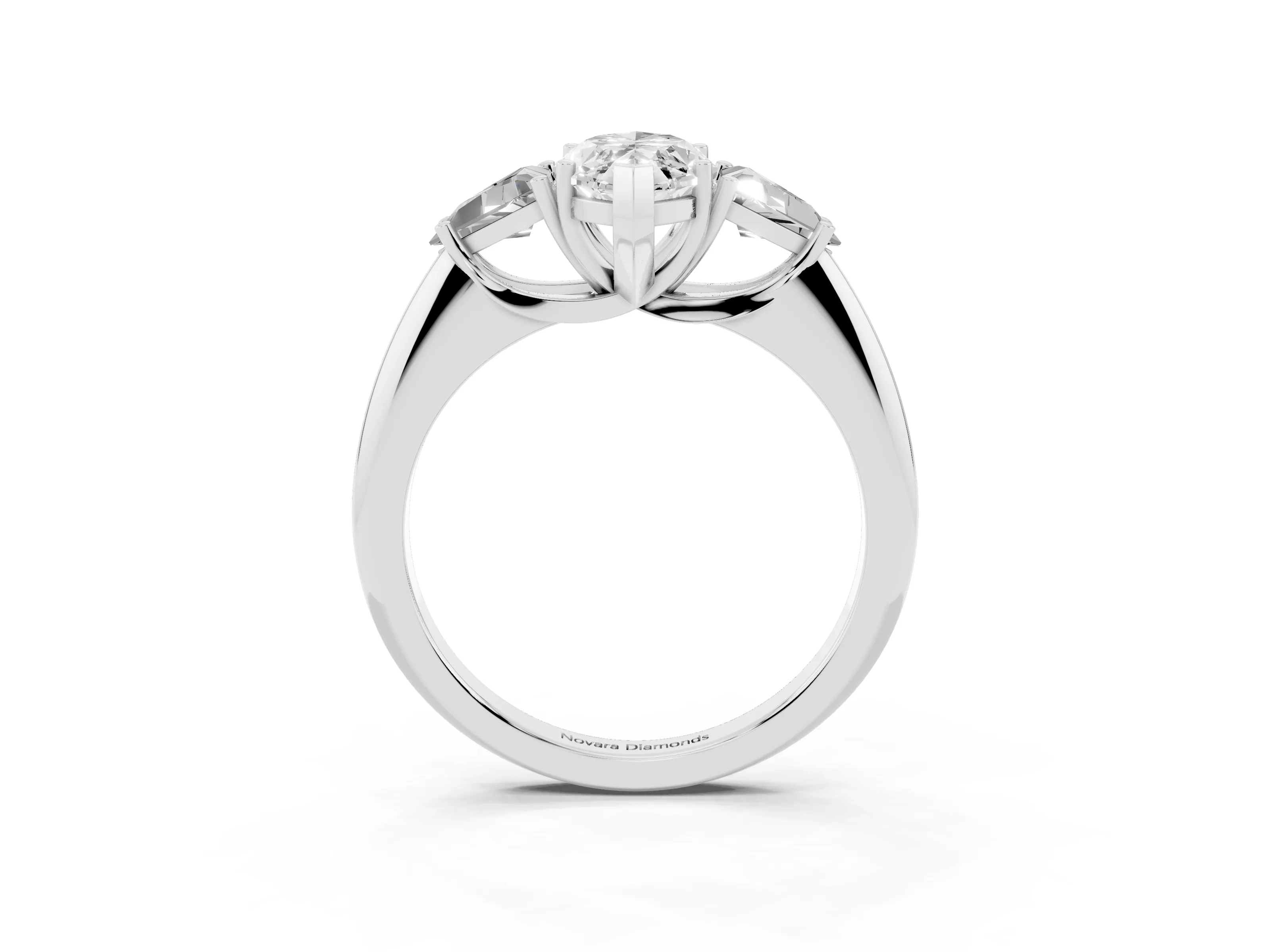 Marquise Cut Diamond Three-Stone Engagement Ring Set in White gold with Trillion Side Stones