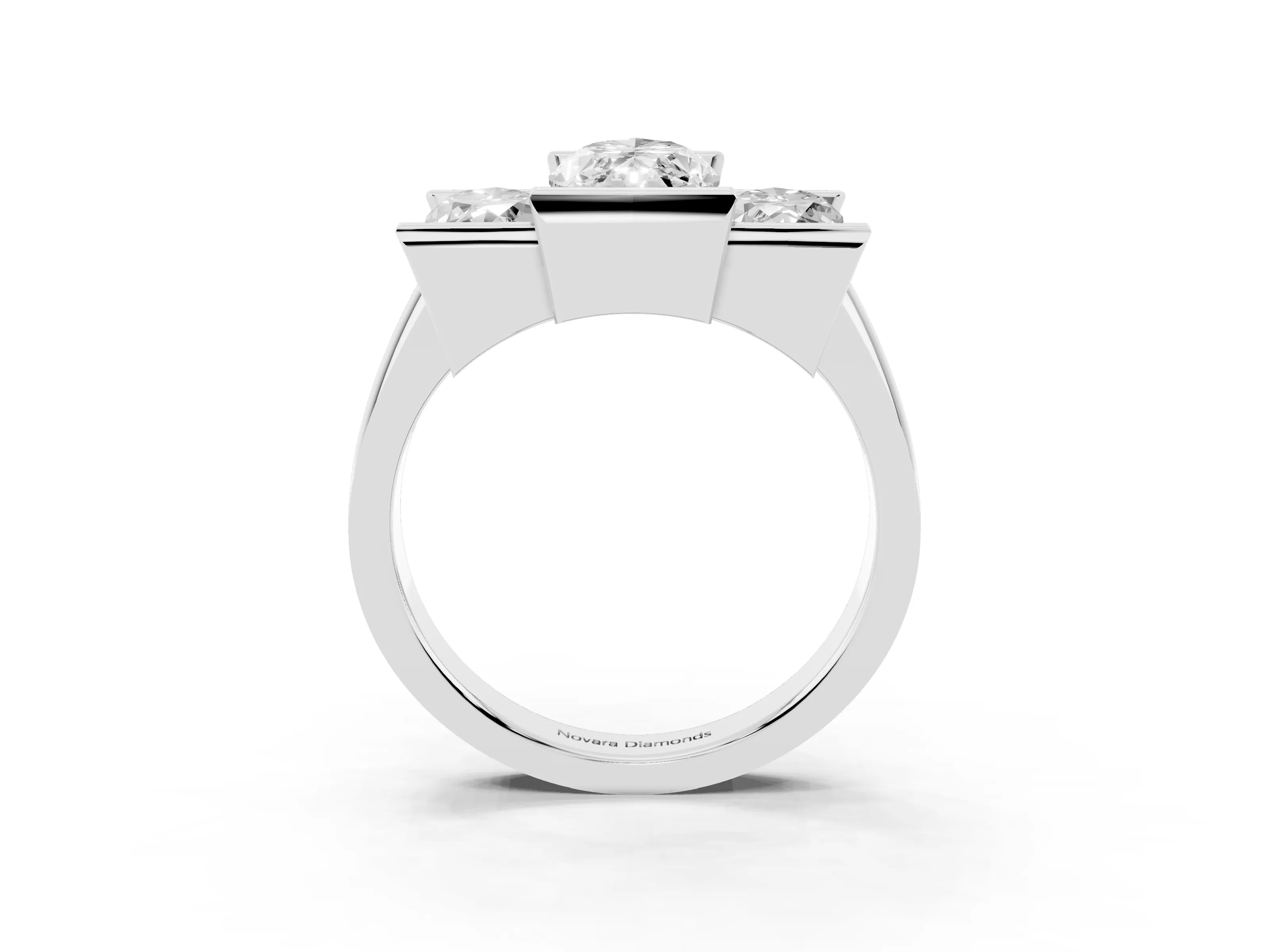 Marquise Cut Diamond Three-Stone Channel Set Ring Set in White gold with Smooth Polished Band