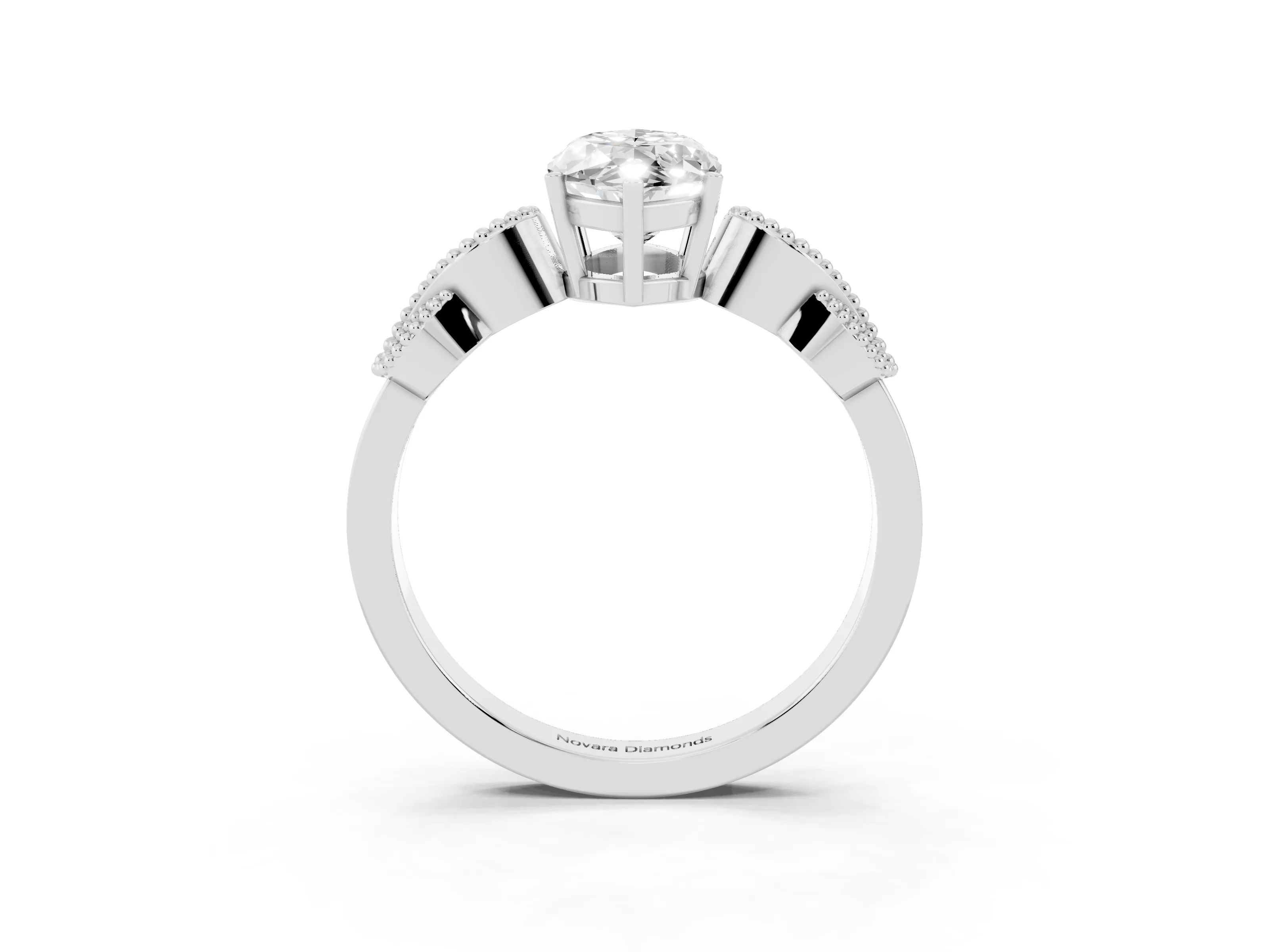 Marquise Cut Diamond Milgrain Leaf Band Solitaire Ring Set in White gold with Accent Stones and Prong Setting