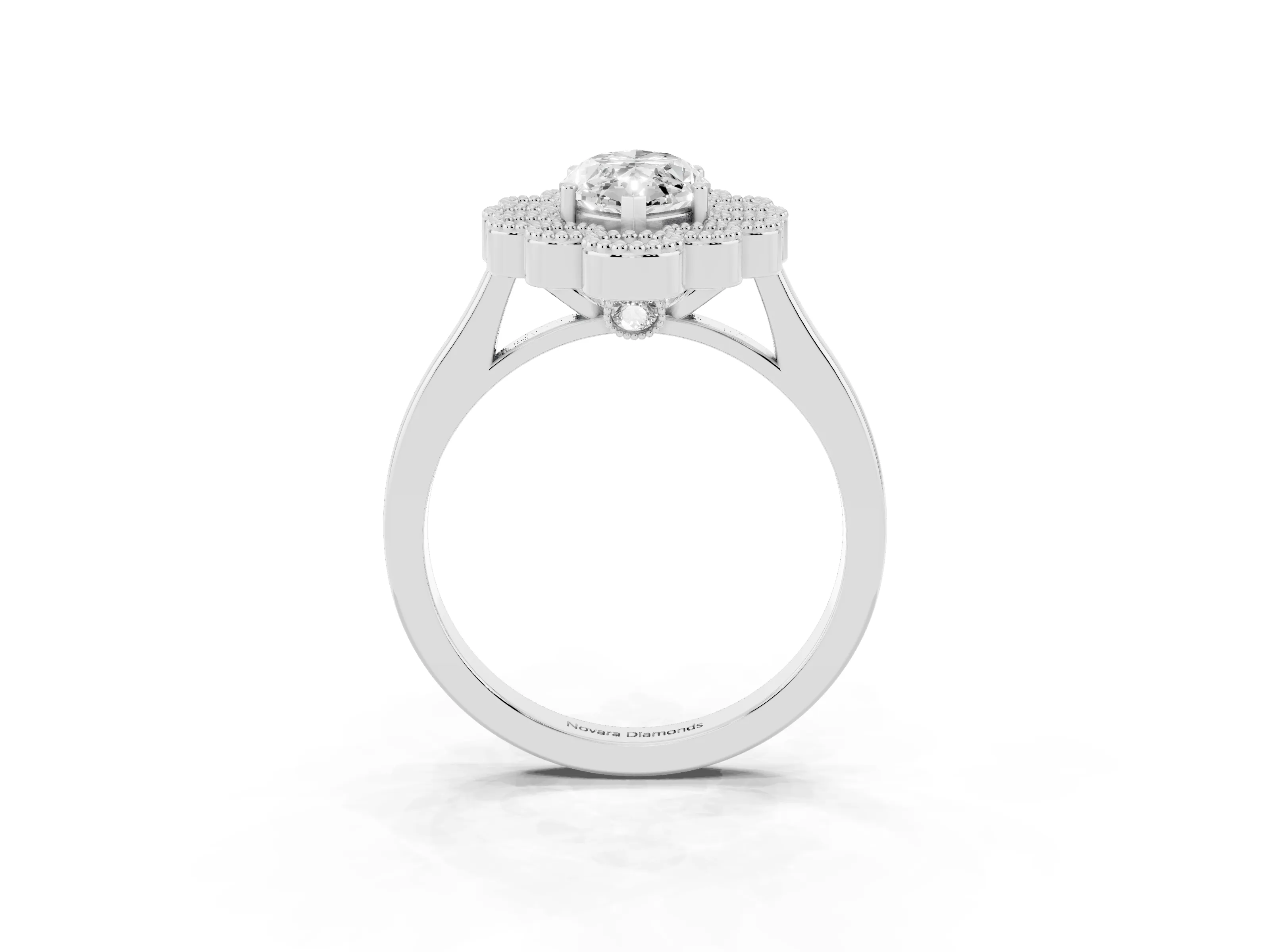Marquise Cut Diamond Cluster Halo Ring Set in Platinum with Milgrain Bezel Accents and Plain Band