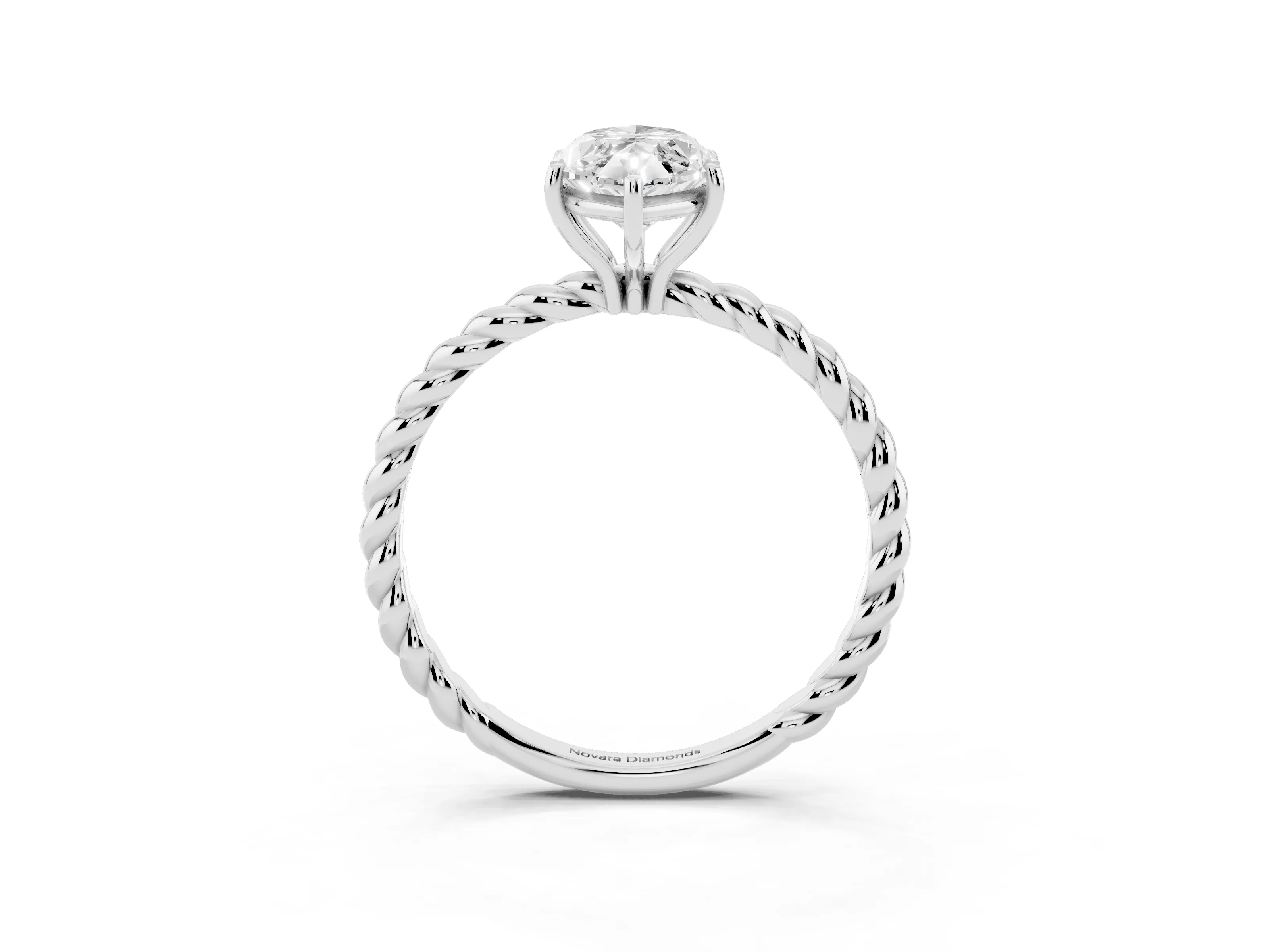 Marquise Cut Diamond Solitaire Ring Set in Silver with Twist Band and Prong Setting