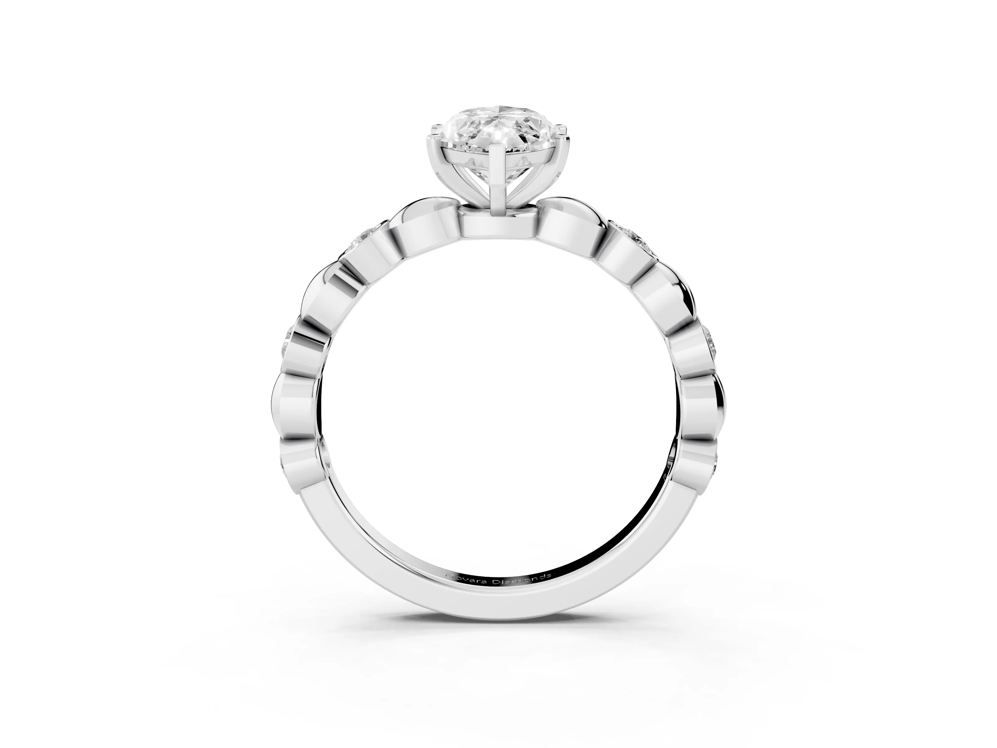 Marquise Cut Diamond Solitaire Ring Set in White gold with Bezel-Set Accents on Beaded Band and Prong Setting