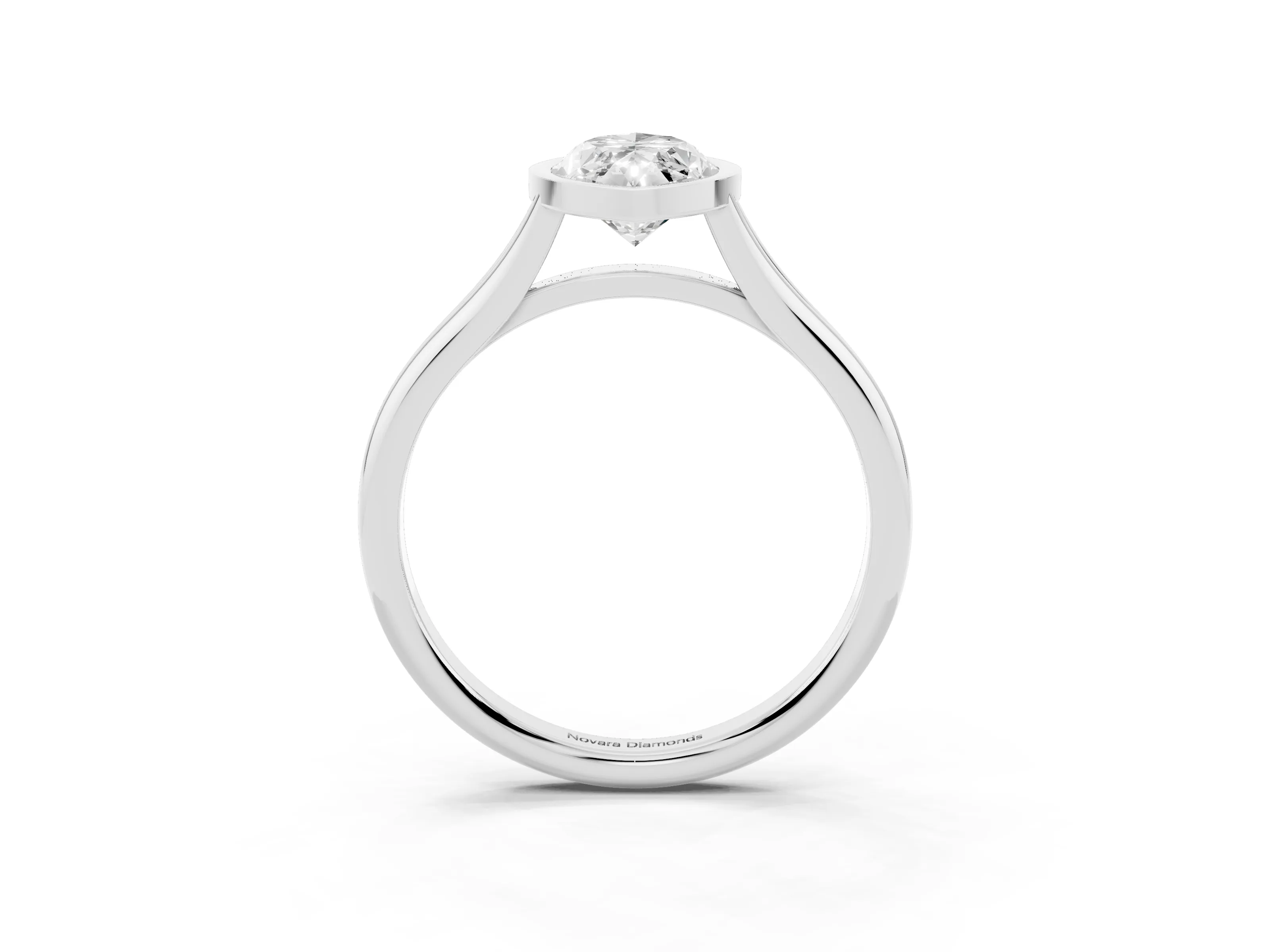 Bezel Set Marquise Cut Diamond Solitaire Ring Set in White gold with Tapered Band