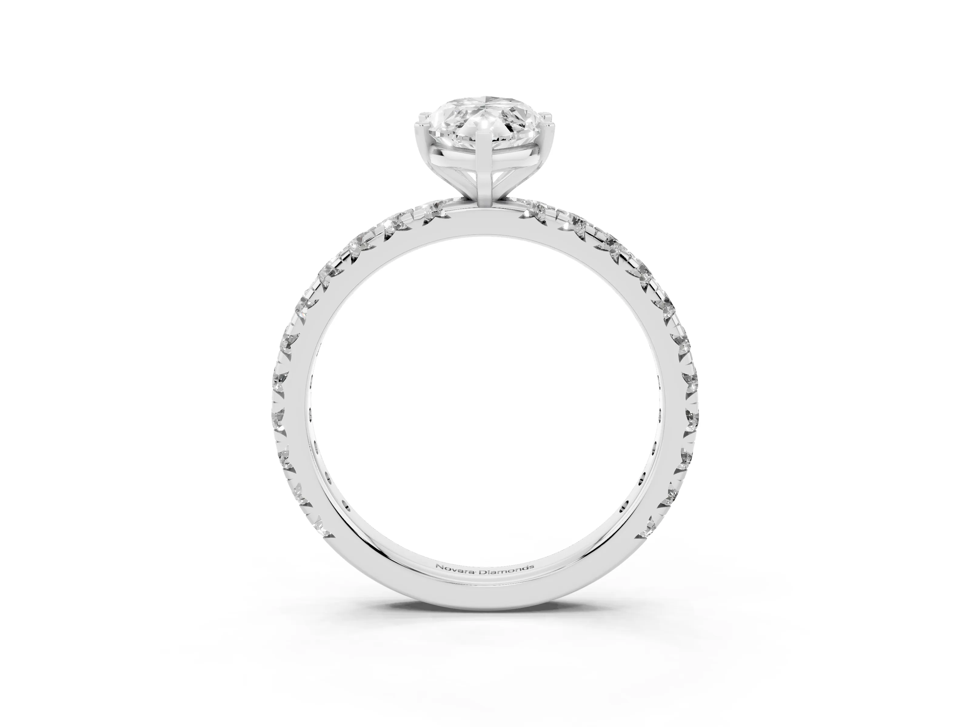 Marquise Cut Diamond Pavé Solitaire Ring Set in White gold with Round Band and Prong Setting