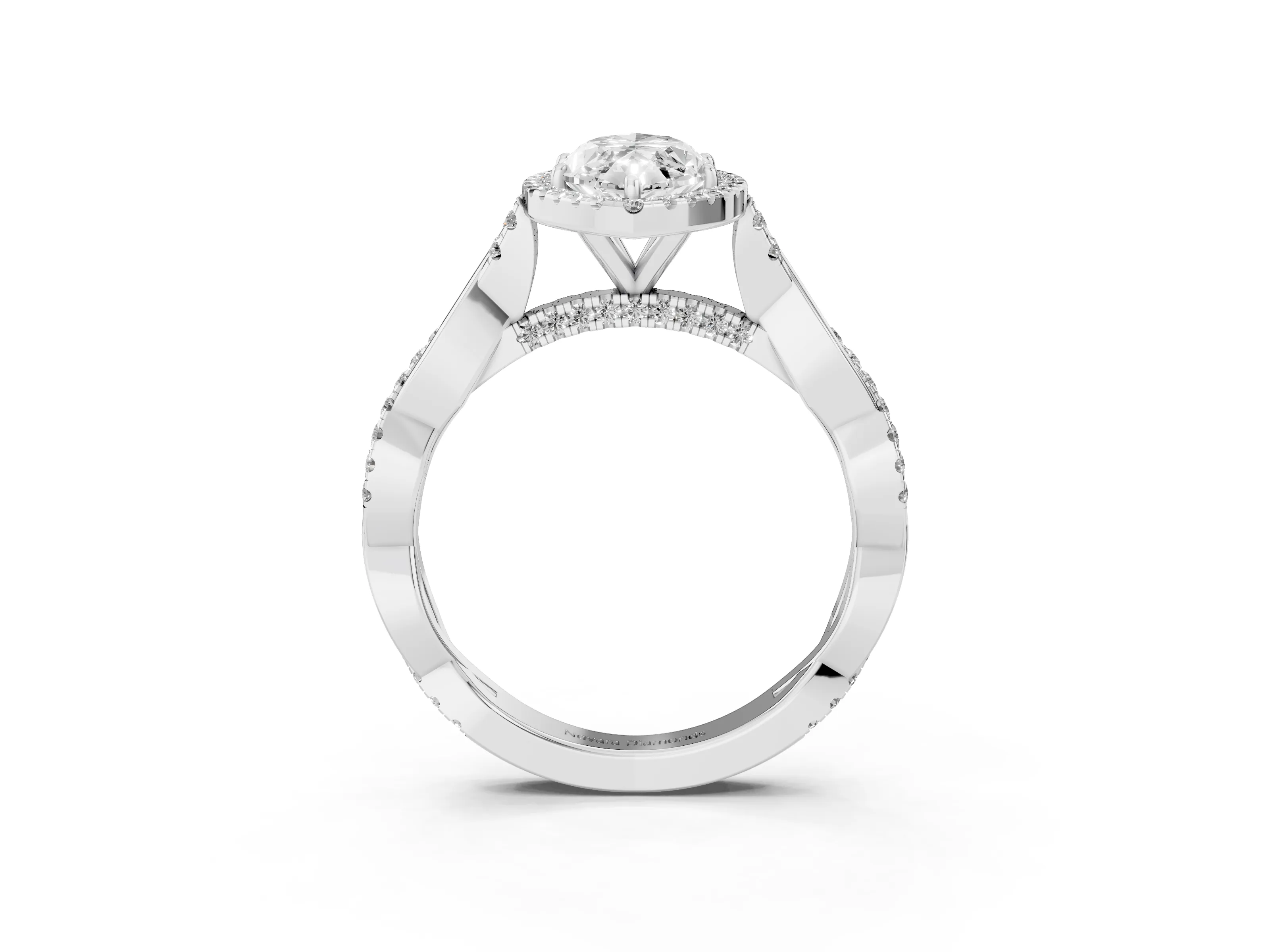 Marquise Cut Diamond Halo Twist Band Solitaire Ring Set in Silver with Prong Setting