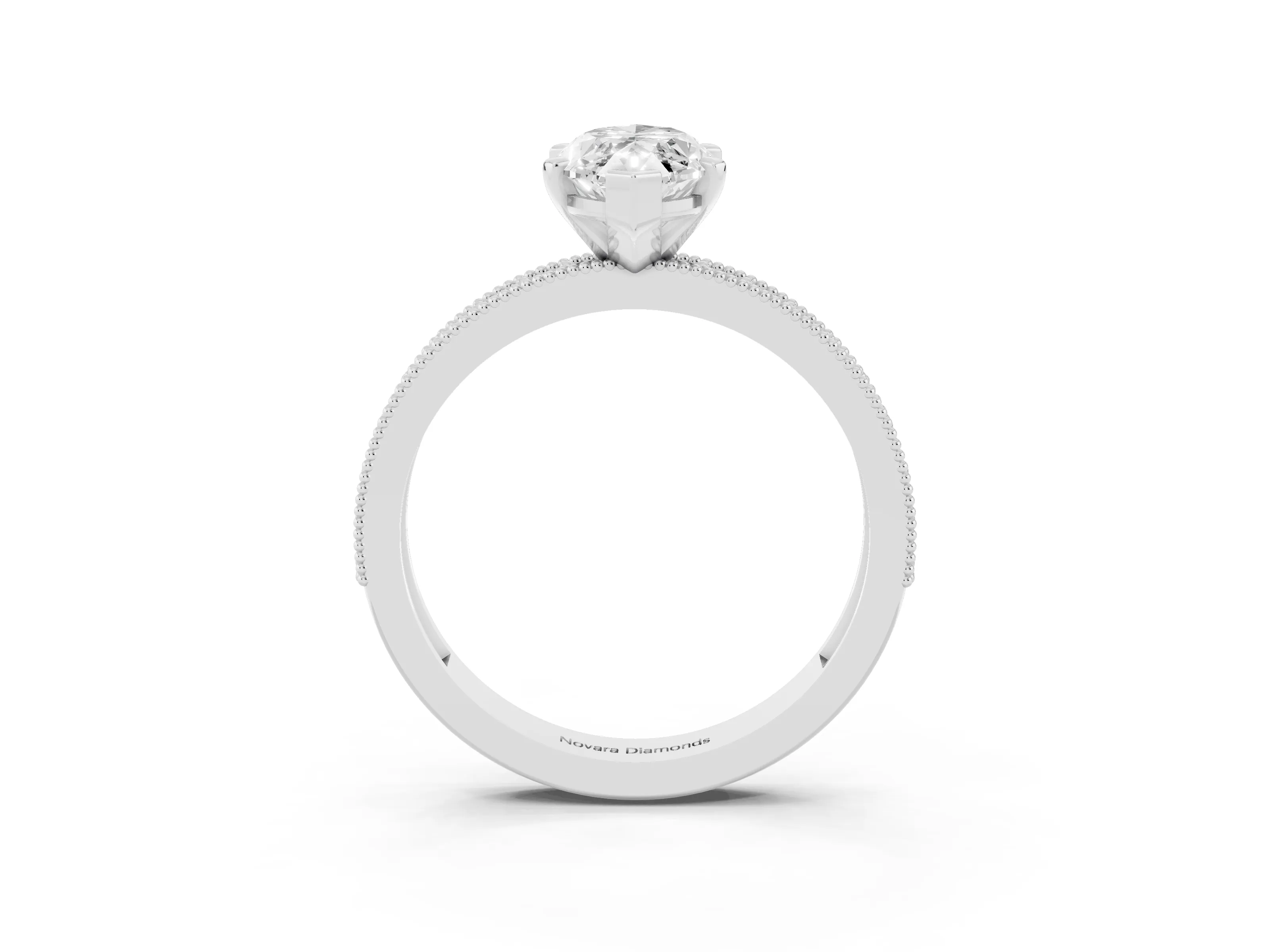 Marquise Cut Diamond Milgrain Pavé Engagement Ring Set in Silver with Prong Setting