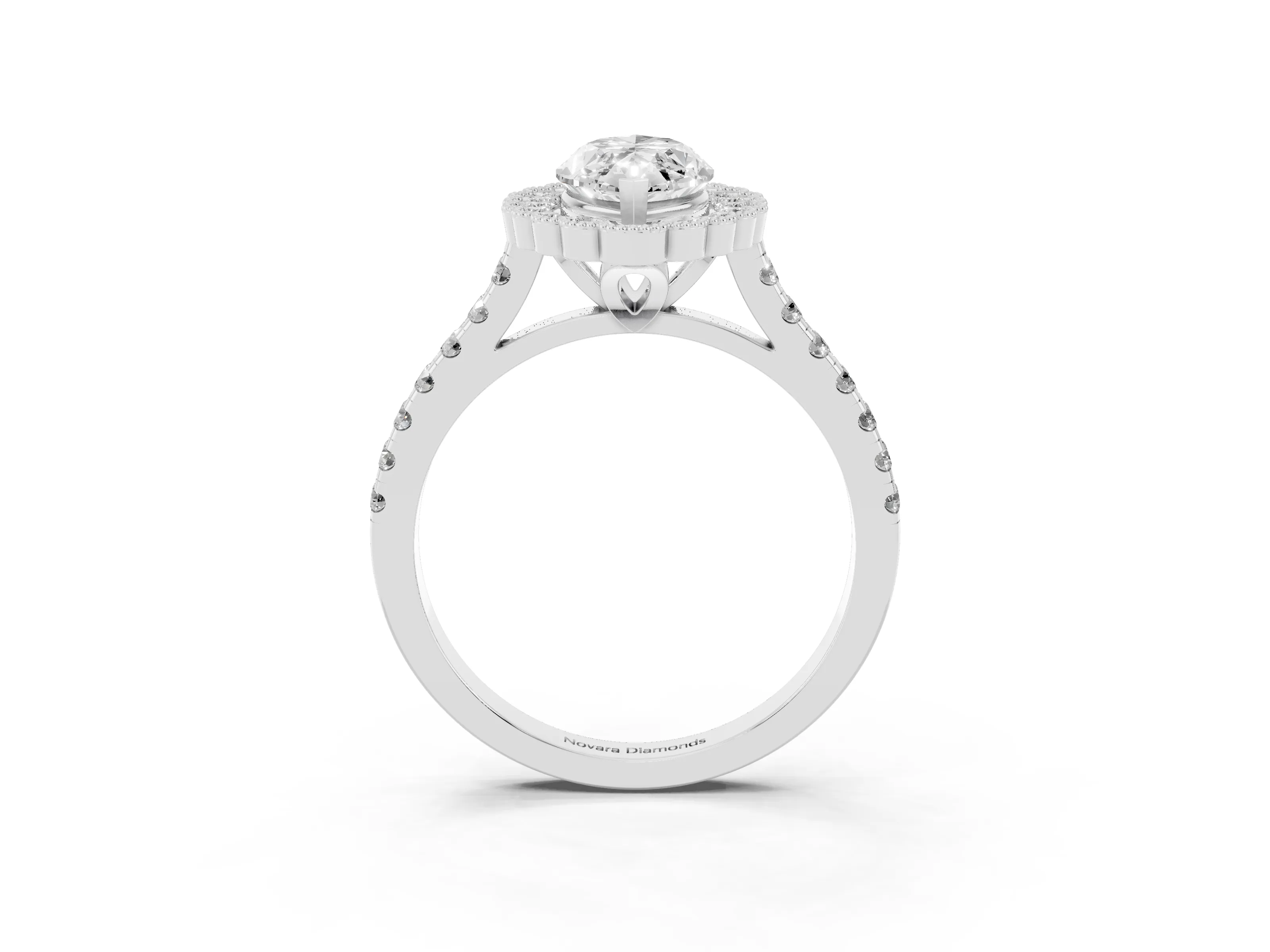 Marquise Cut Diamond Milgrain Floral Halo Engagement Ring Set in Silver with Pavé Band