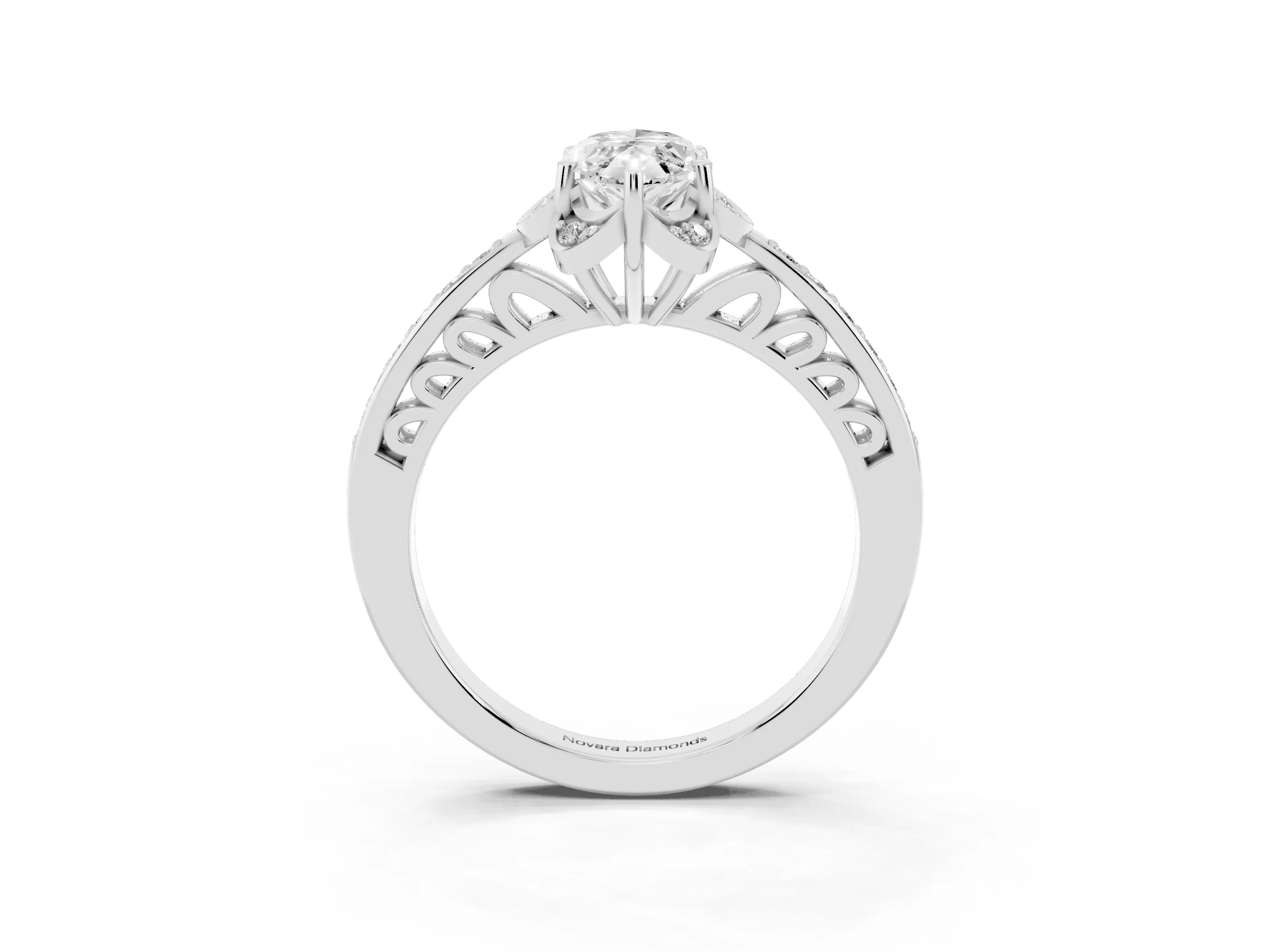 Marquise Cut Diamond Halo Ring Set in White gold with Channel Set Band and Prong Setting