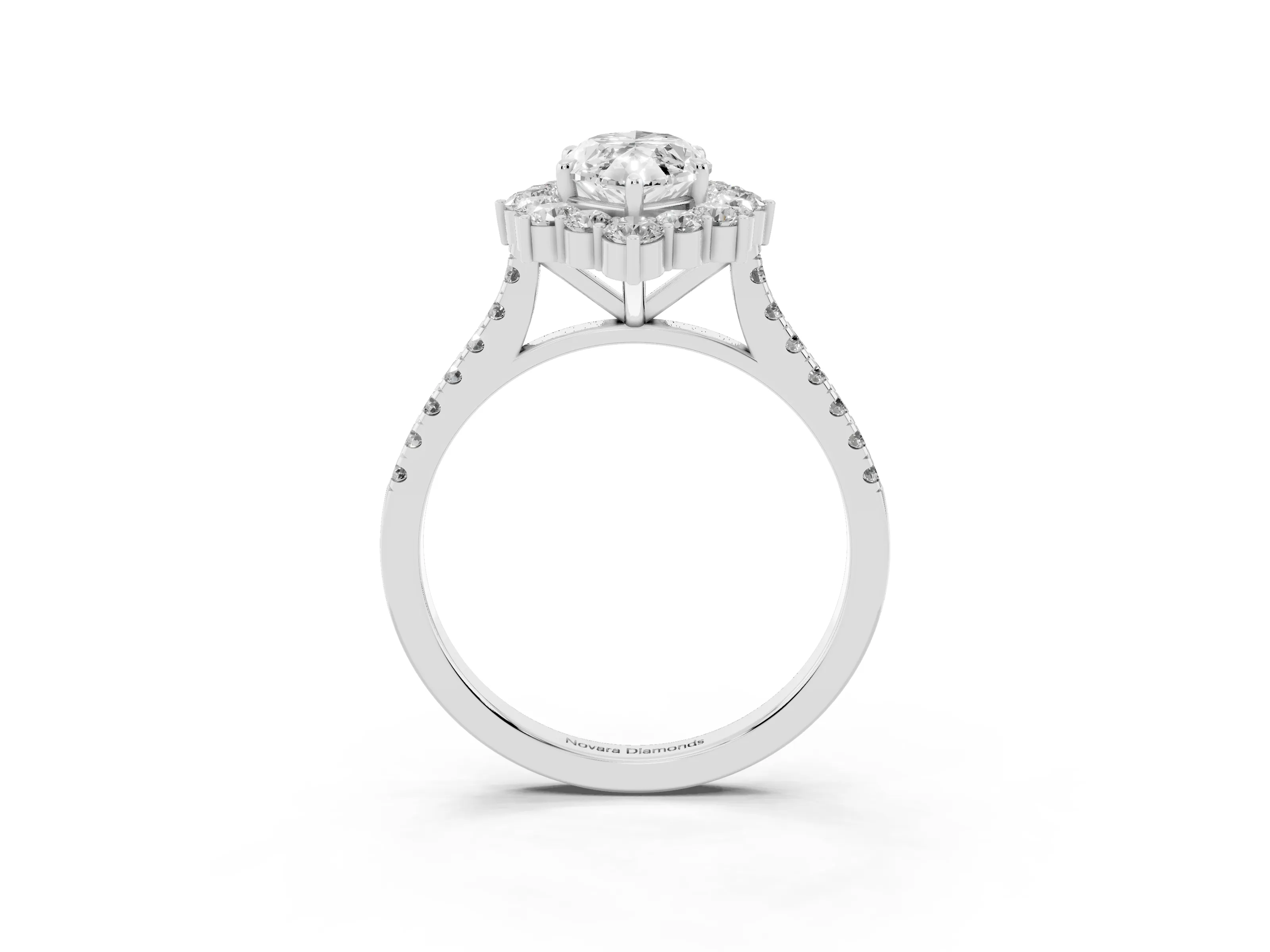 Marquise Cut Diamond Halo Ring Set in Silver with Pavé Band and Prong Setting