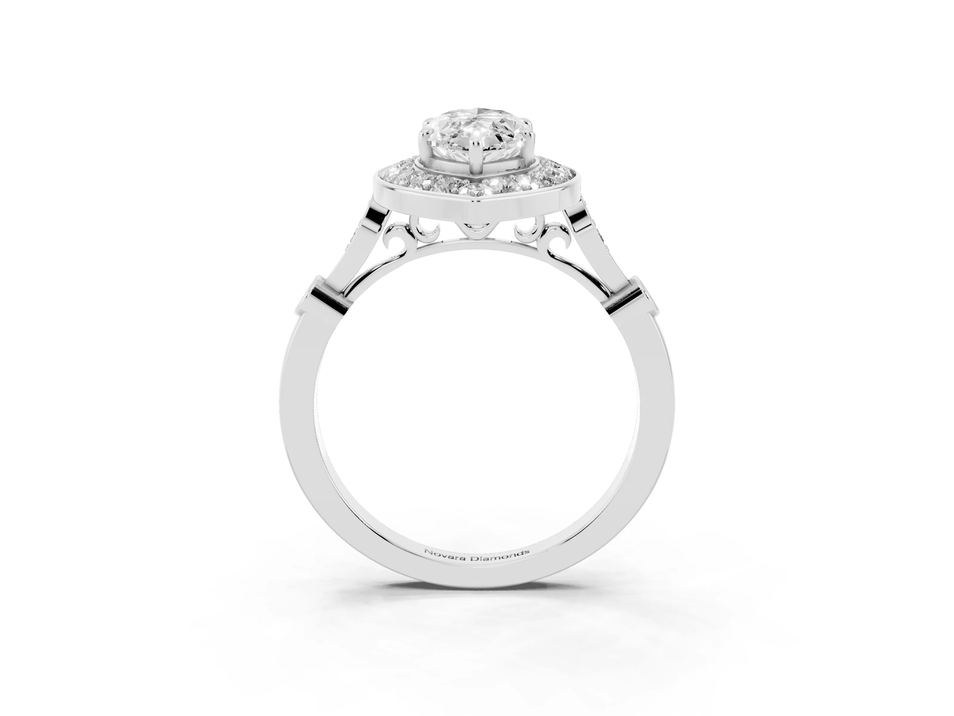 Marquise Cut Diamond Halo Engagement Ring Set in White gold with Twisted Band and Prong Setting