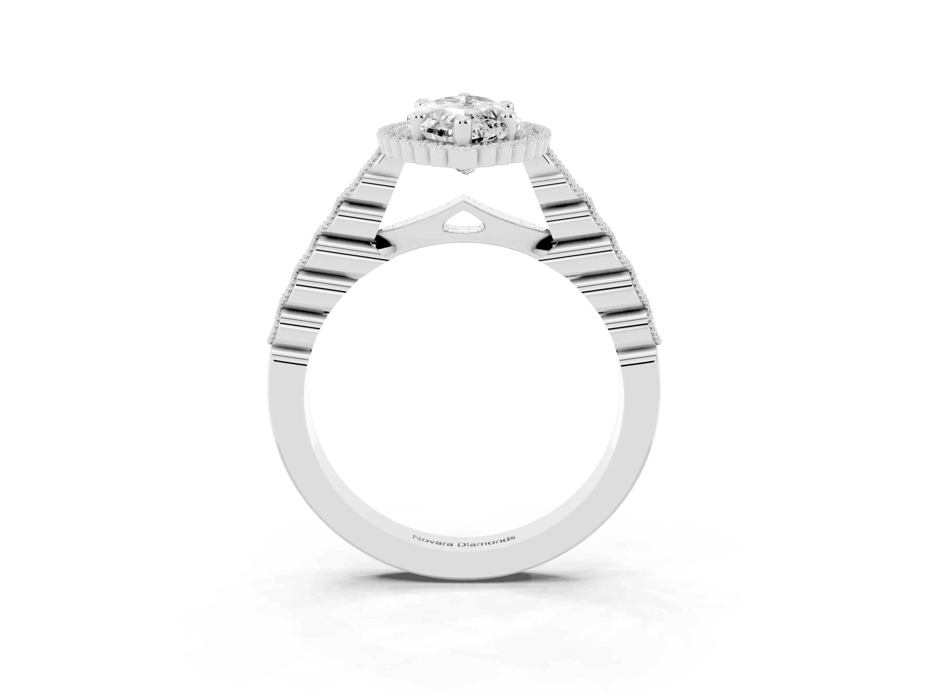 Marquise Cut Diamond Halo Ring Set in White gold with Pavé Milgrain Band