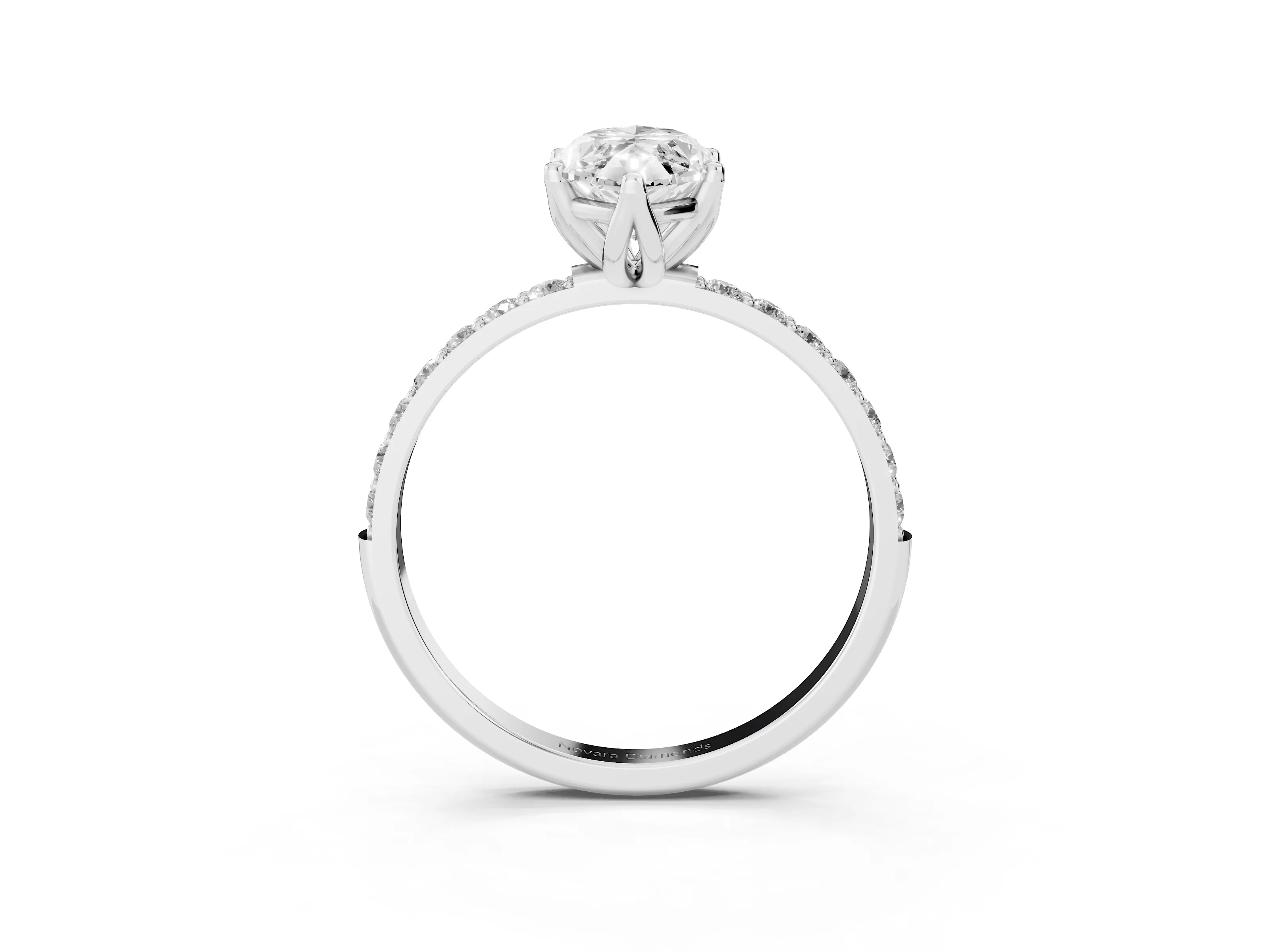 Marquise Cut Diamond Solitaire Engagement Ring Set in White gold with Round Pavé Band and Prong Setting