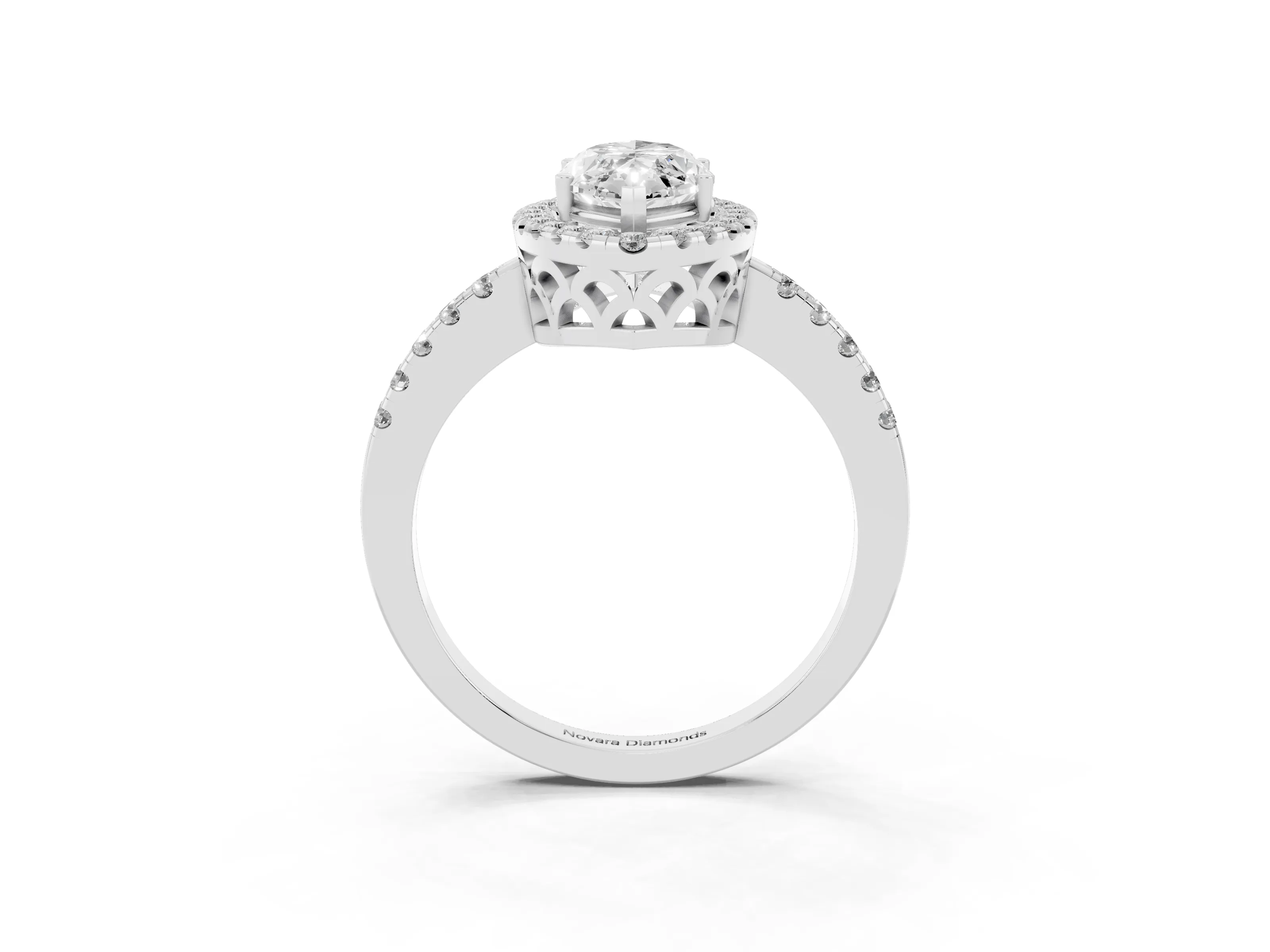 Marquise Cut Diamond Pavé Band Halo Engagement Ring Set in Platinum with Prong Setting