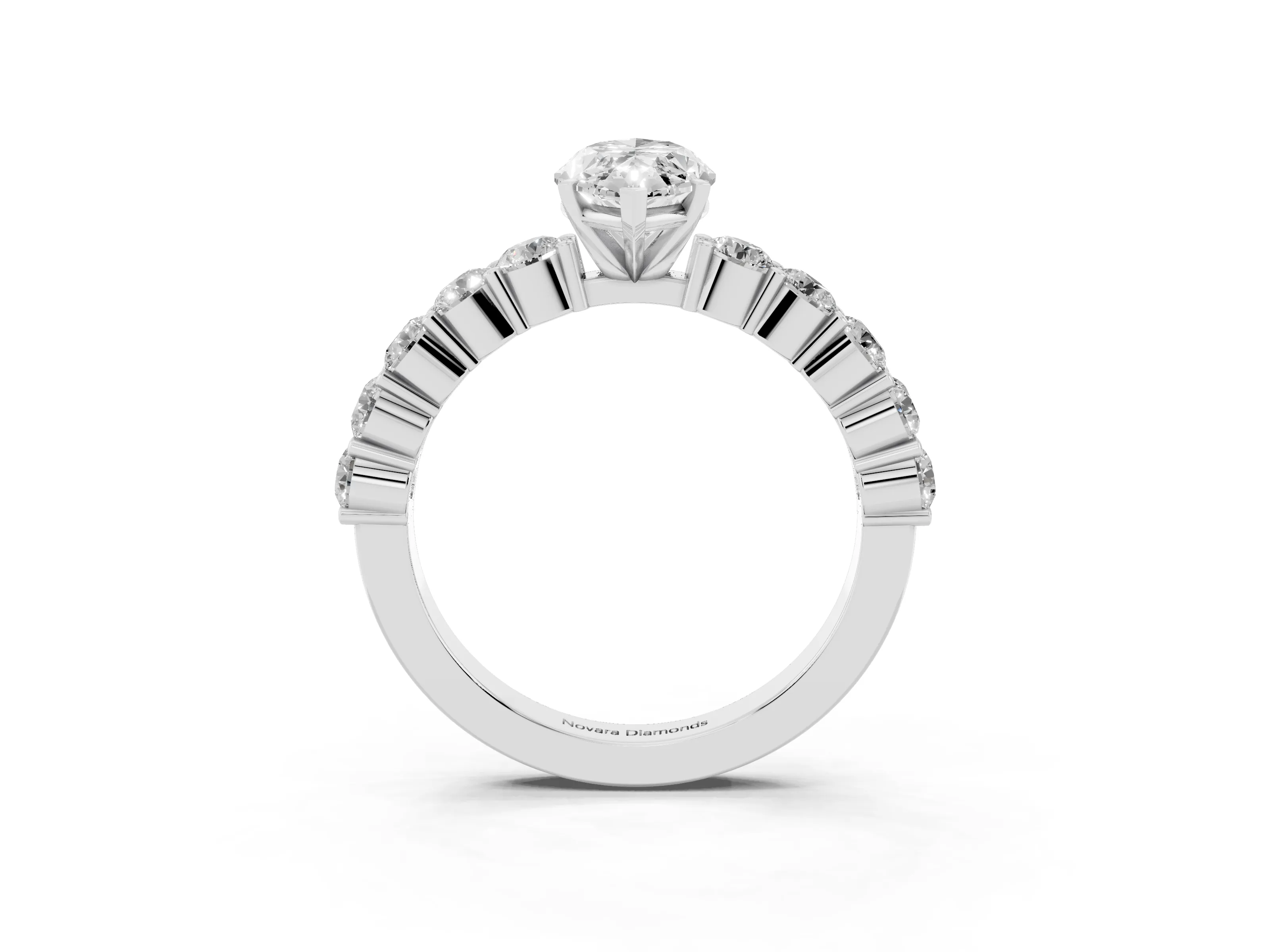 Marquise Cut Diamond Solitaire Ring Set in Platinum with Shared Prong Round Side Stones