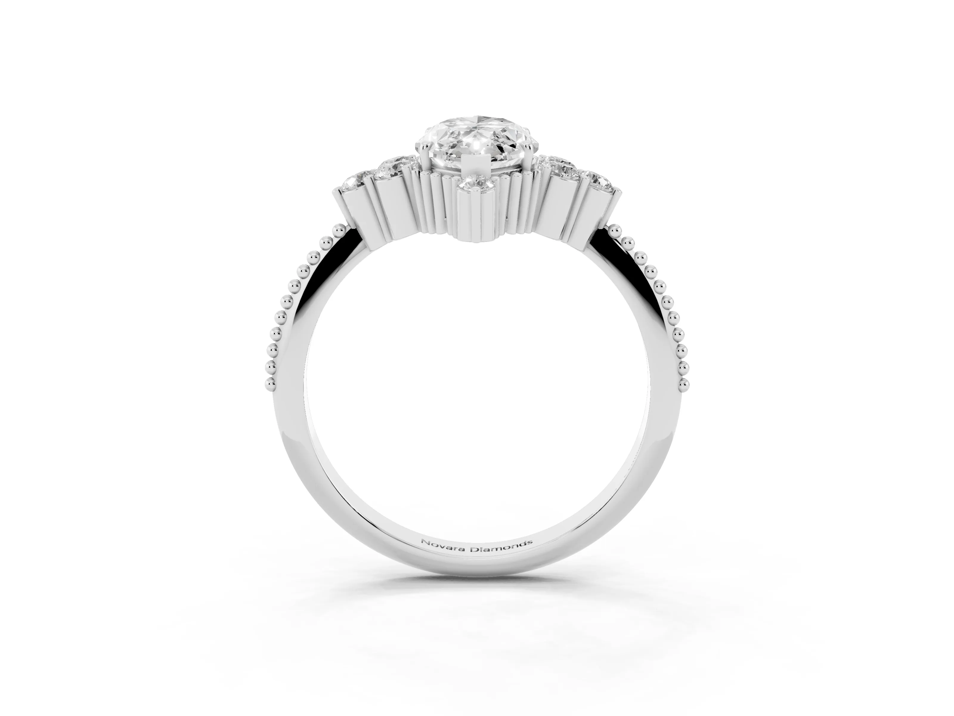 Marquise Cut Diamond Cluster Ring Set in Silver with Beaded Band