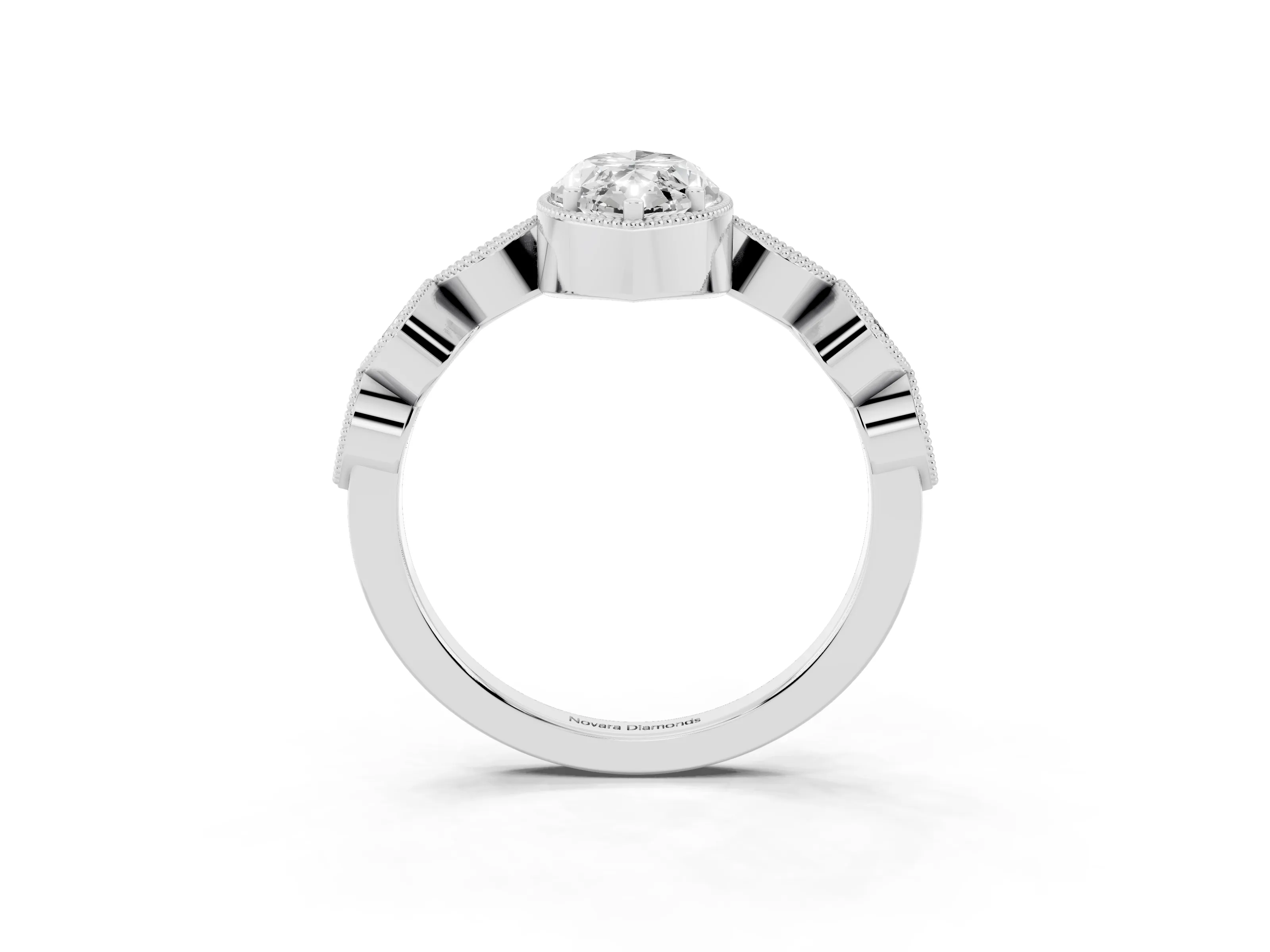 Marquise Cut Diamond Vintage-Inspired Milgrain Ring Set in White gold with Marquise Stations of Round Accents