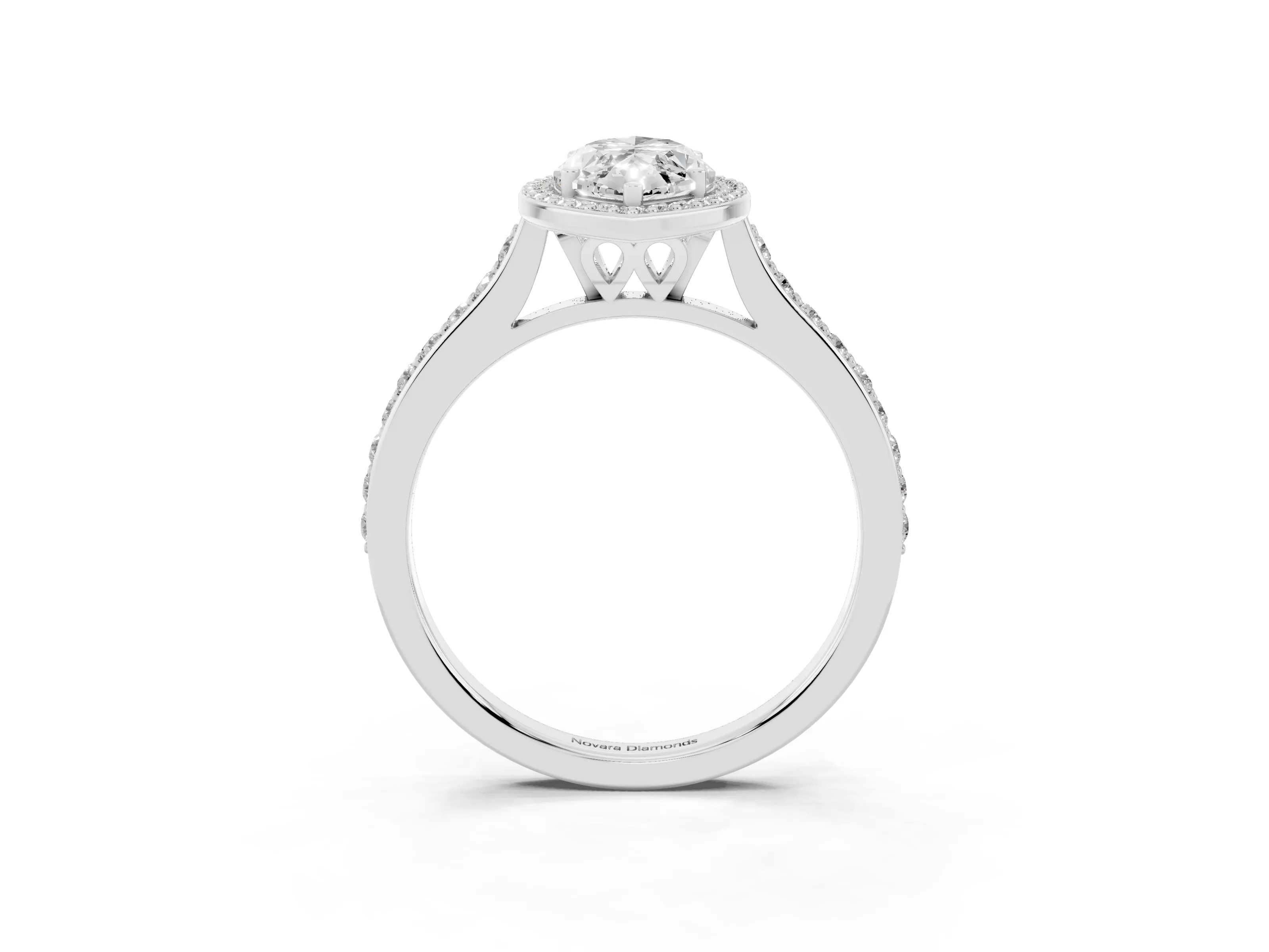 Marquise Cut Diamond Halo Engagement Ring Set in Silver with Round Pavé Shoulders and Heart Gallery