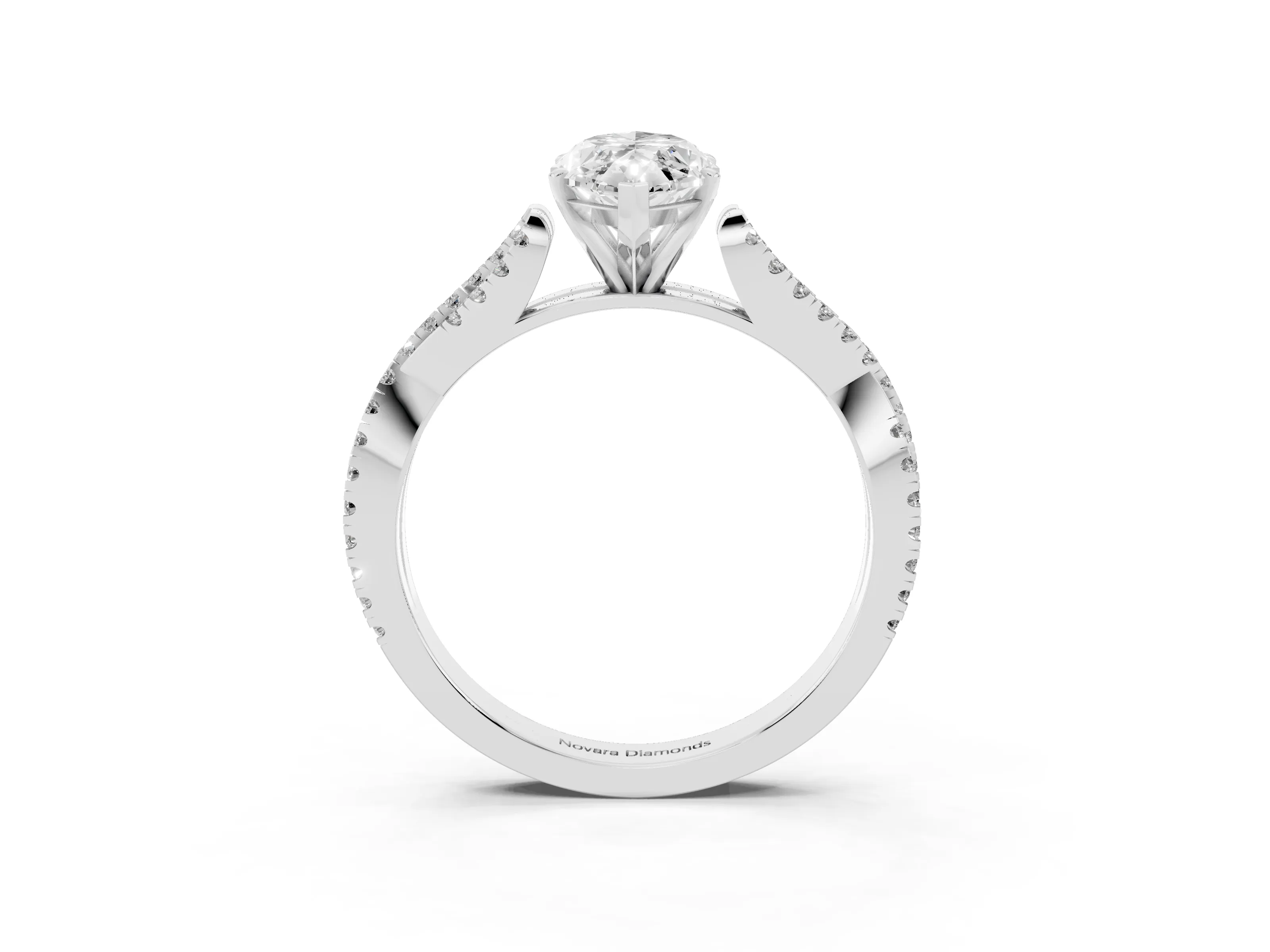 Marquise Cut Diamond Solitaire Engagement Ring Set in White gold with Twisted Pavé Band and Prong Setting