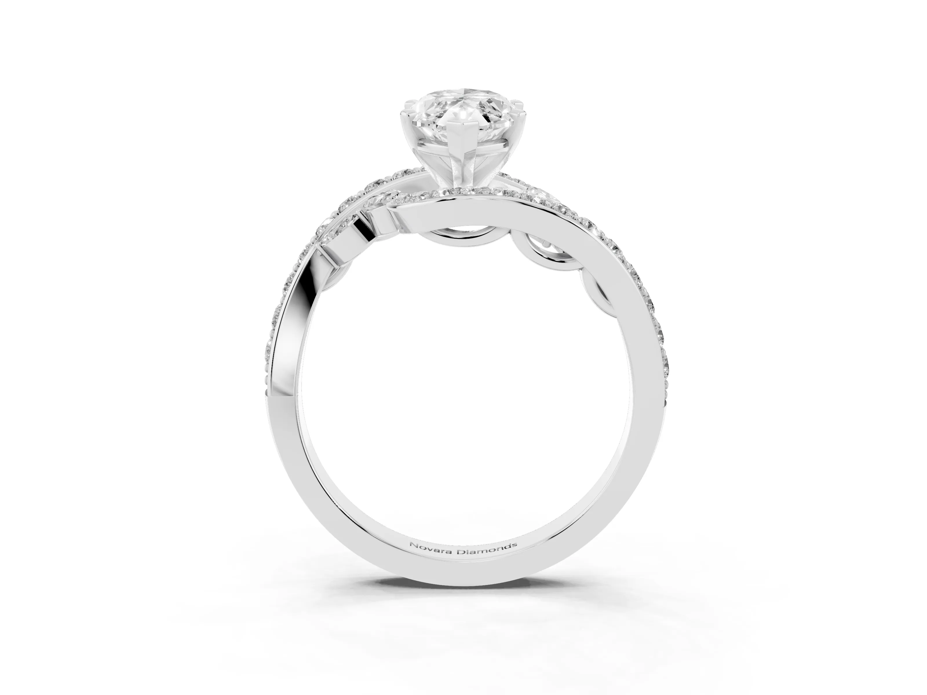 Marquise Cut Diamond Solitaire Ring Set in Platinum with Pavé Twist Band and Secure Prong Setting