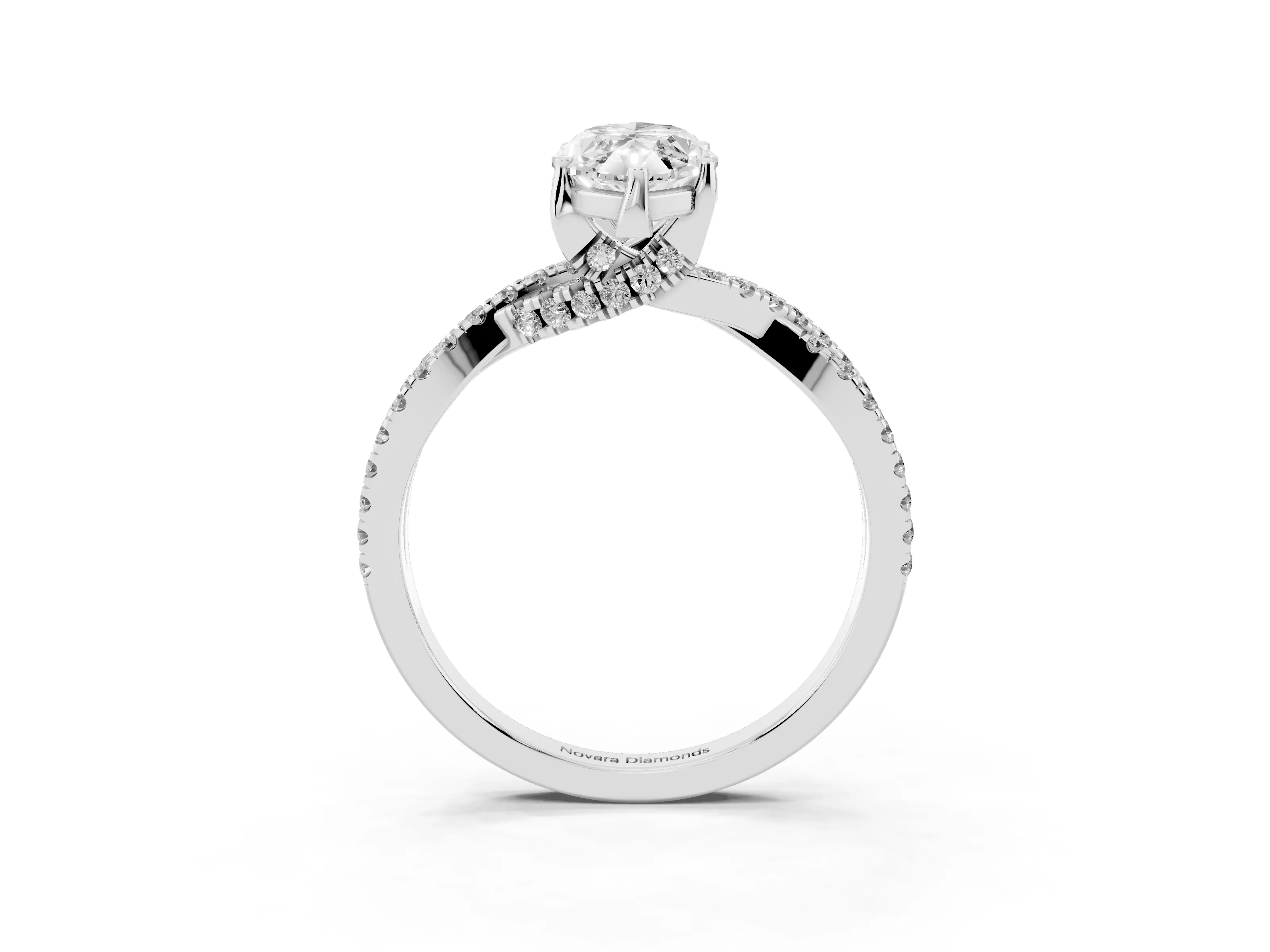 Marquise Cut Diamond Twist Pavé Solitaire Engagement Ring Set in White gold with Prong Setting