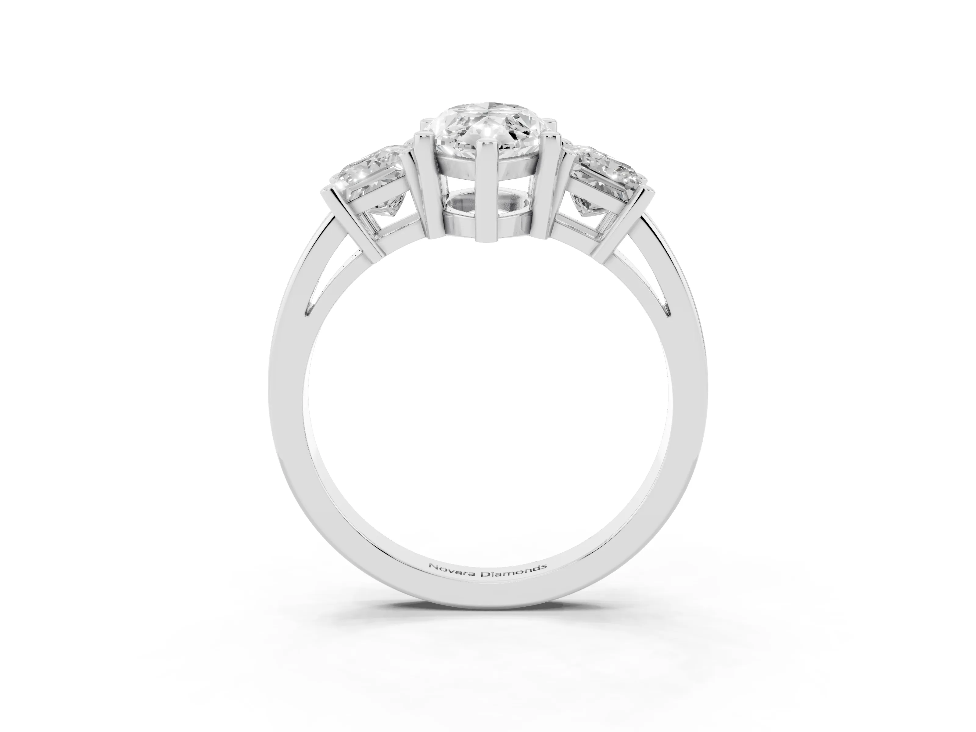 Three-Stone Marquise Cut Diamond Solitaire Ring Set in Silver with Prong Setting