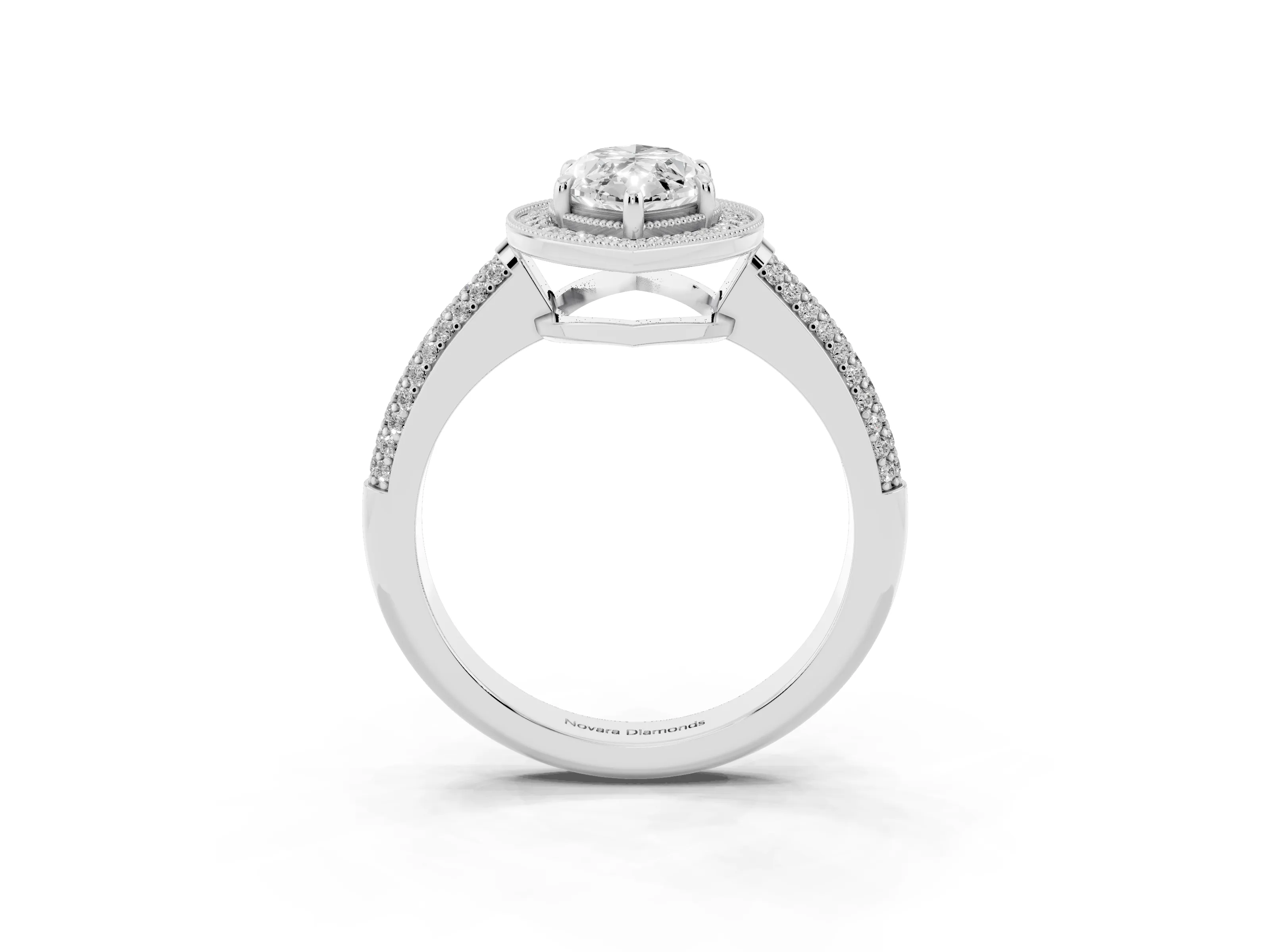 Marquise Cut Diamond Halo Pavé Band Set in Silver with Prong Setting