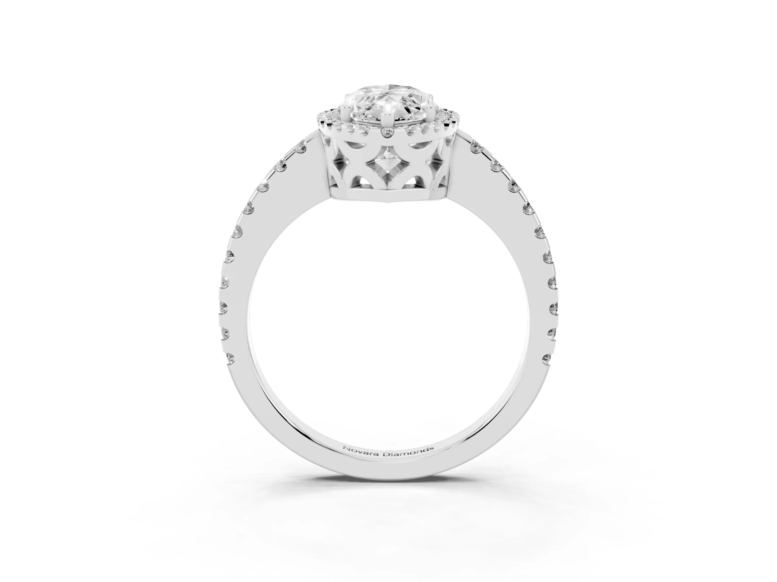 Marquise Cut Diamond Halo Ring Set in Silver with Pavé Shoulders and Halo-Framed Center