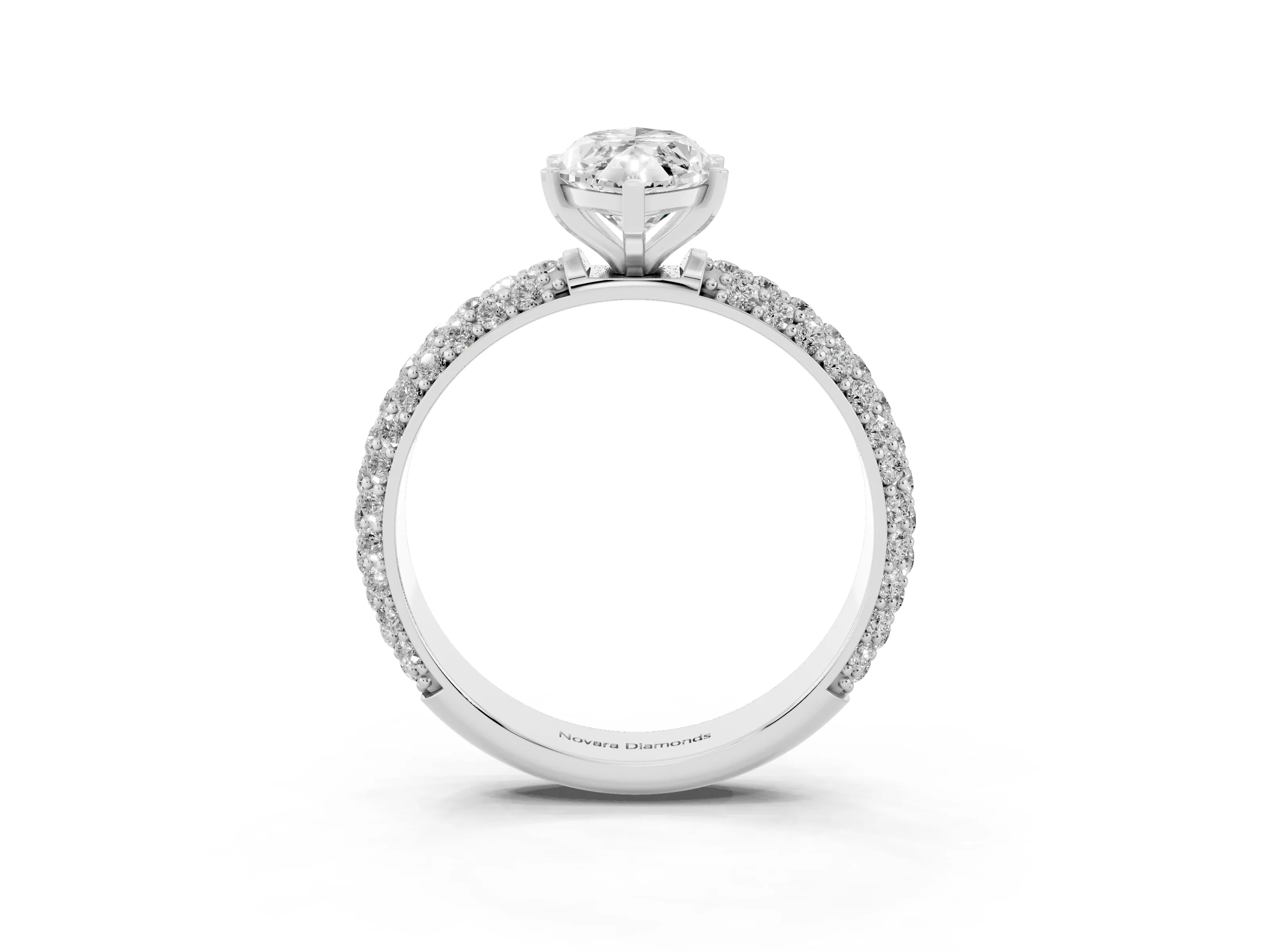 Marquise Cut Diamond Solitaire Ring Set in White gold with Prong Setting and Pavé-Set Band